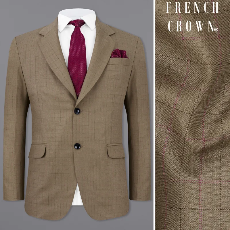Dark Taupe Brown Plaid Single Breasted Blazer sold by French Crown