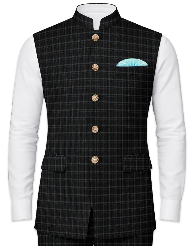 Cape God Gray Checkered Nehru Jacket sold by French Crown