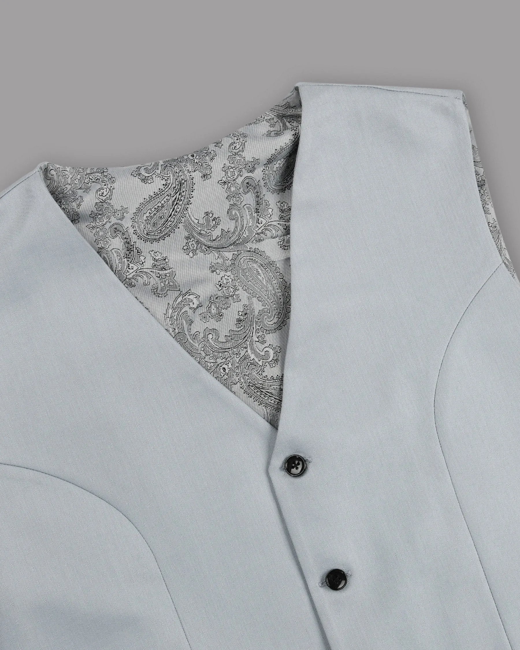 Light Grey Subtle Textured Wool Blend Waistcoat sold by French Crown product image thumbnail 2