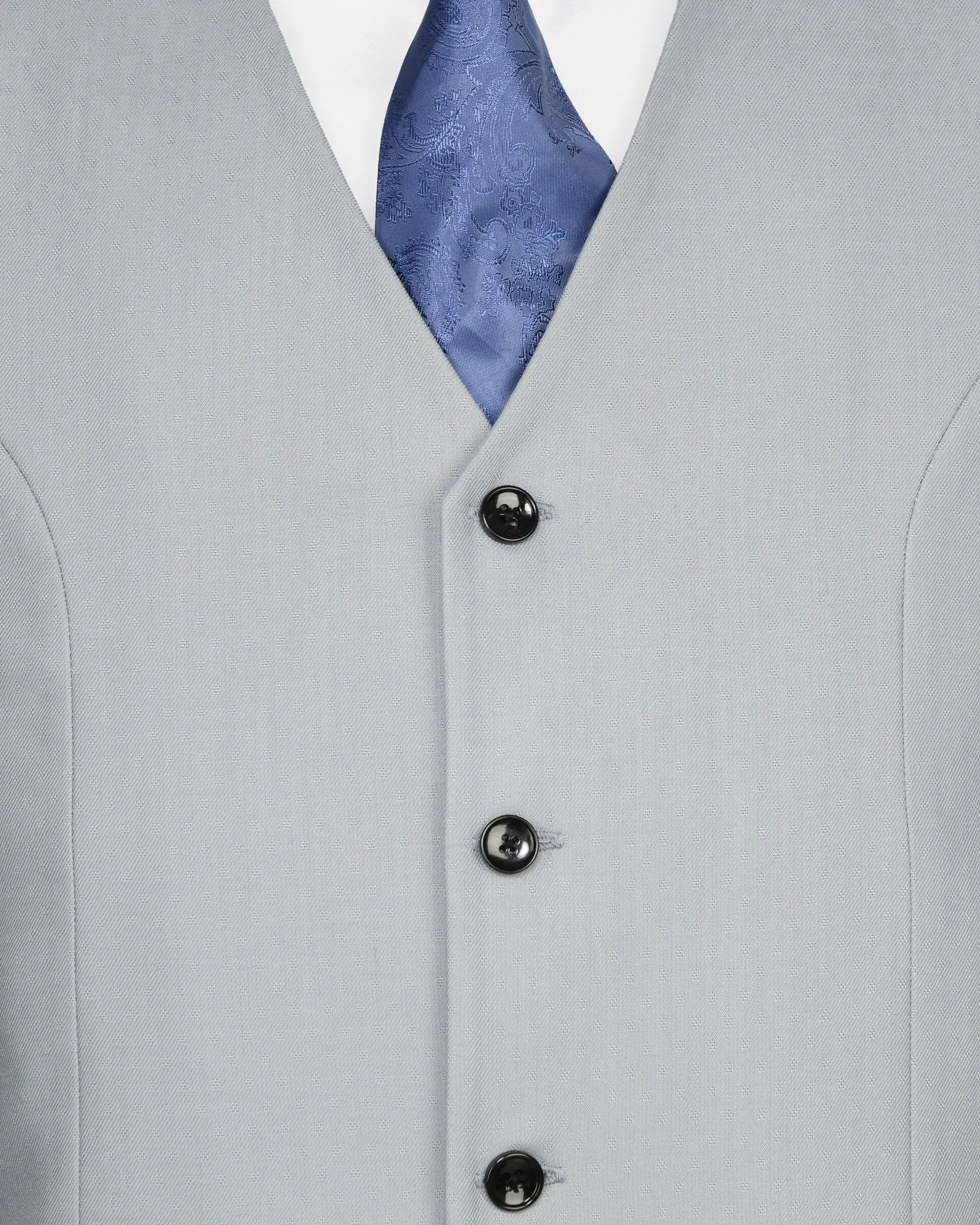 Light Grey Subtle Textured Wool Blend Waistcoat sold by French Crown product image thumbnail 5