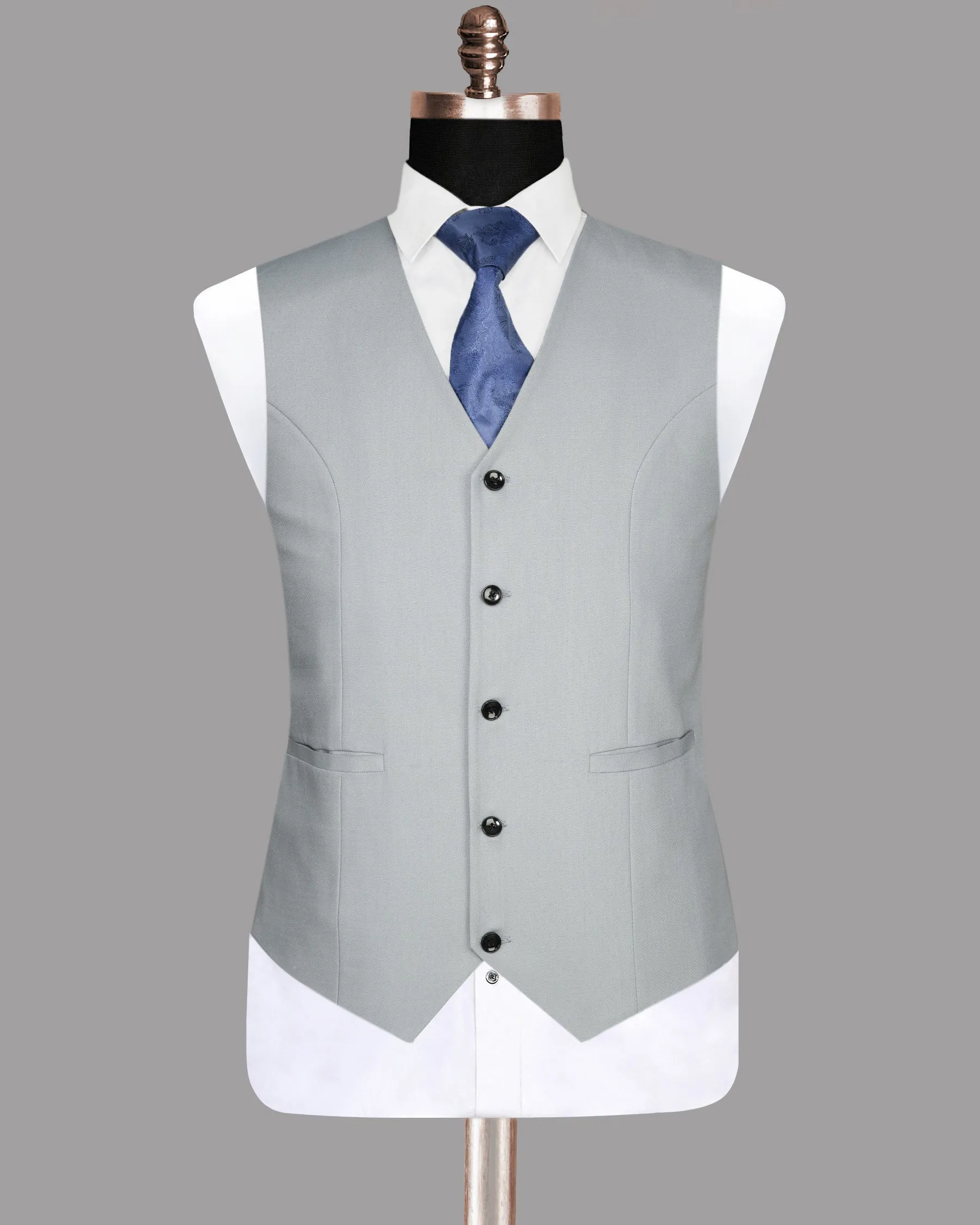 Light Grey Subtle Textured Wool Blend Waistcoat sold by French Crown product image thumbnail 4