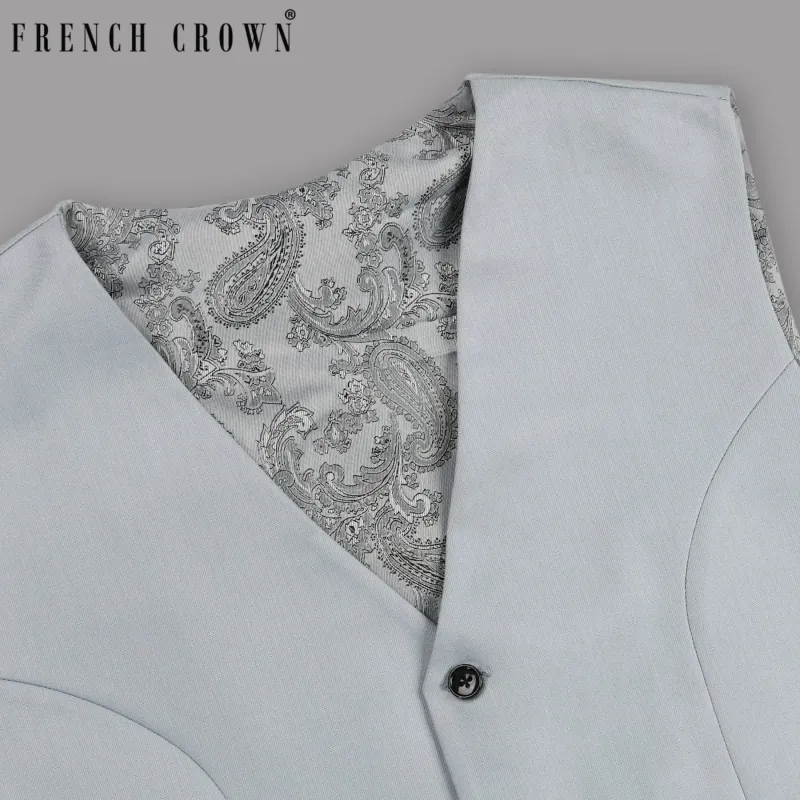 Light Grey Subtle Textured Wool Blend Waistcoat sold by French Crown