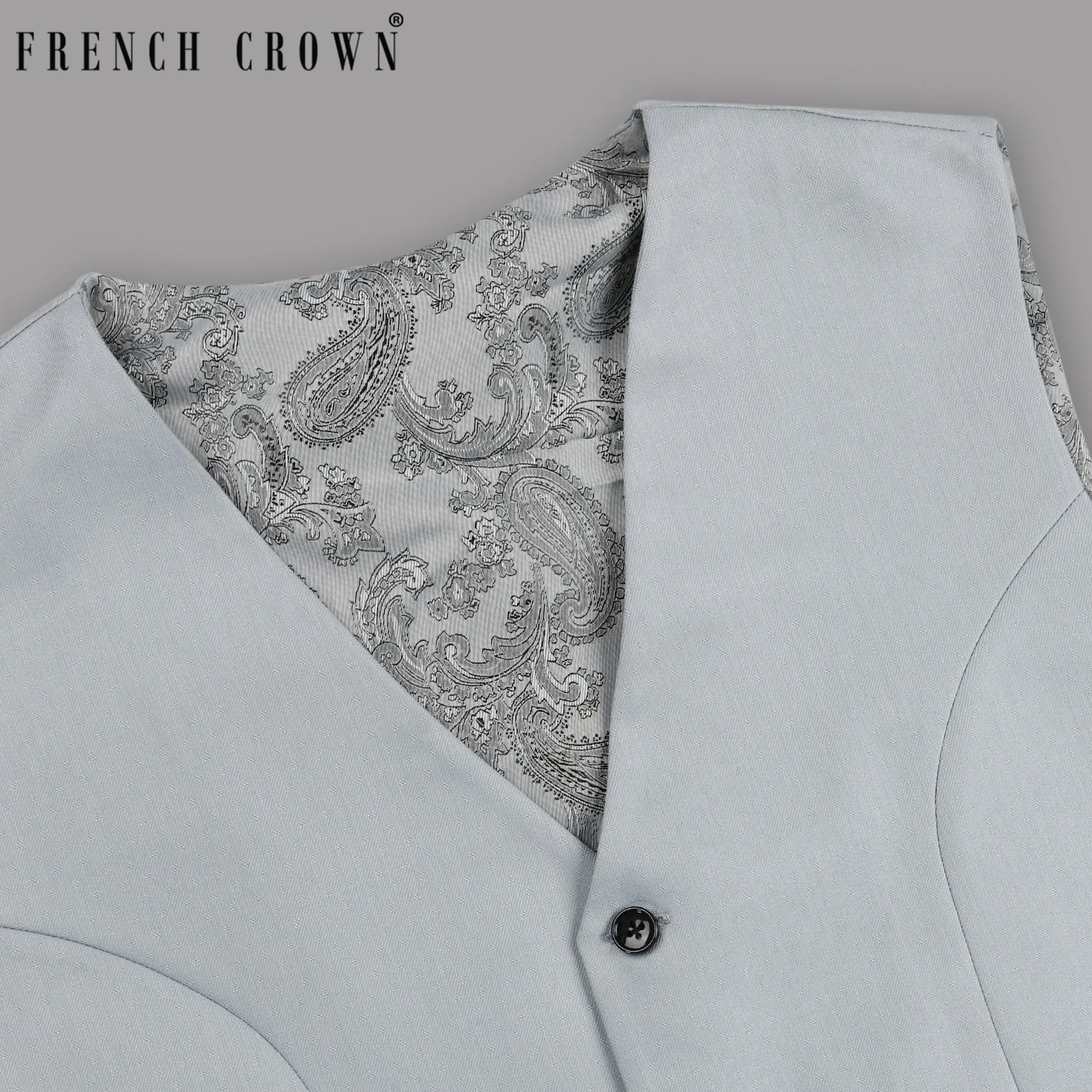 Light Grey Subtle Textured Wool Blend Waistcoat sold by French Crown