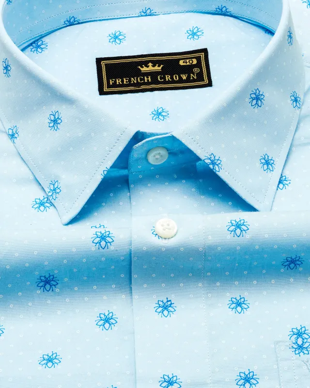 Geyser Sky Blue Ditsy Printed Premium Cotton Shirt sold by French Crown