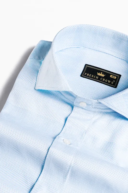 Botticelli Blue and White Jacquard Textured Premium Giza Cotton Shirt sold by French Crown