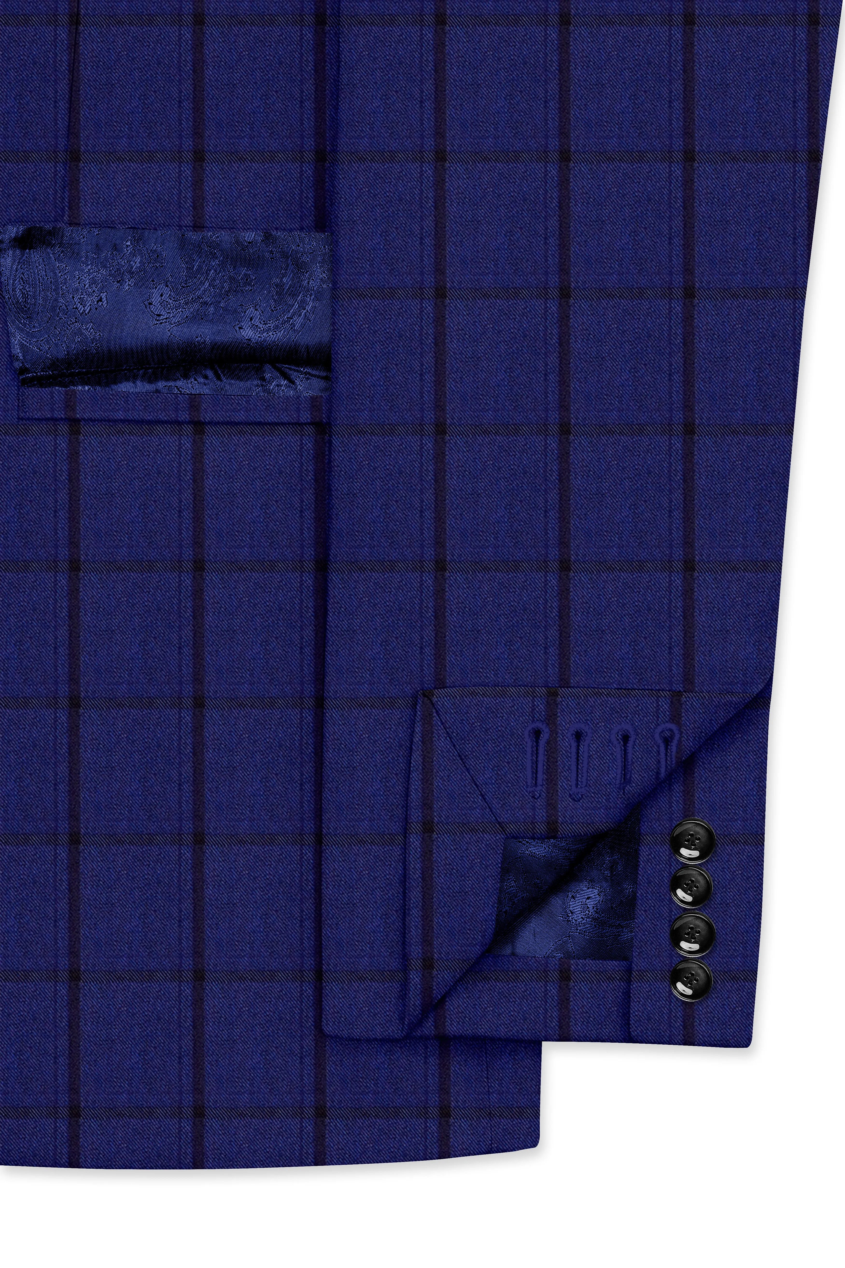 Dark Blue Windowpane Cross Placket Bandhgala Blazer sold by French Crown product image thumbnail 5