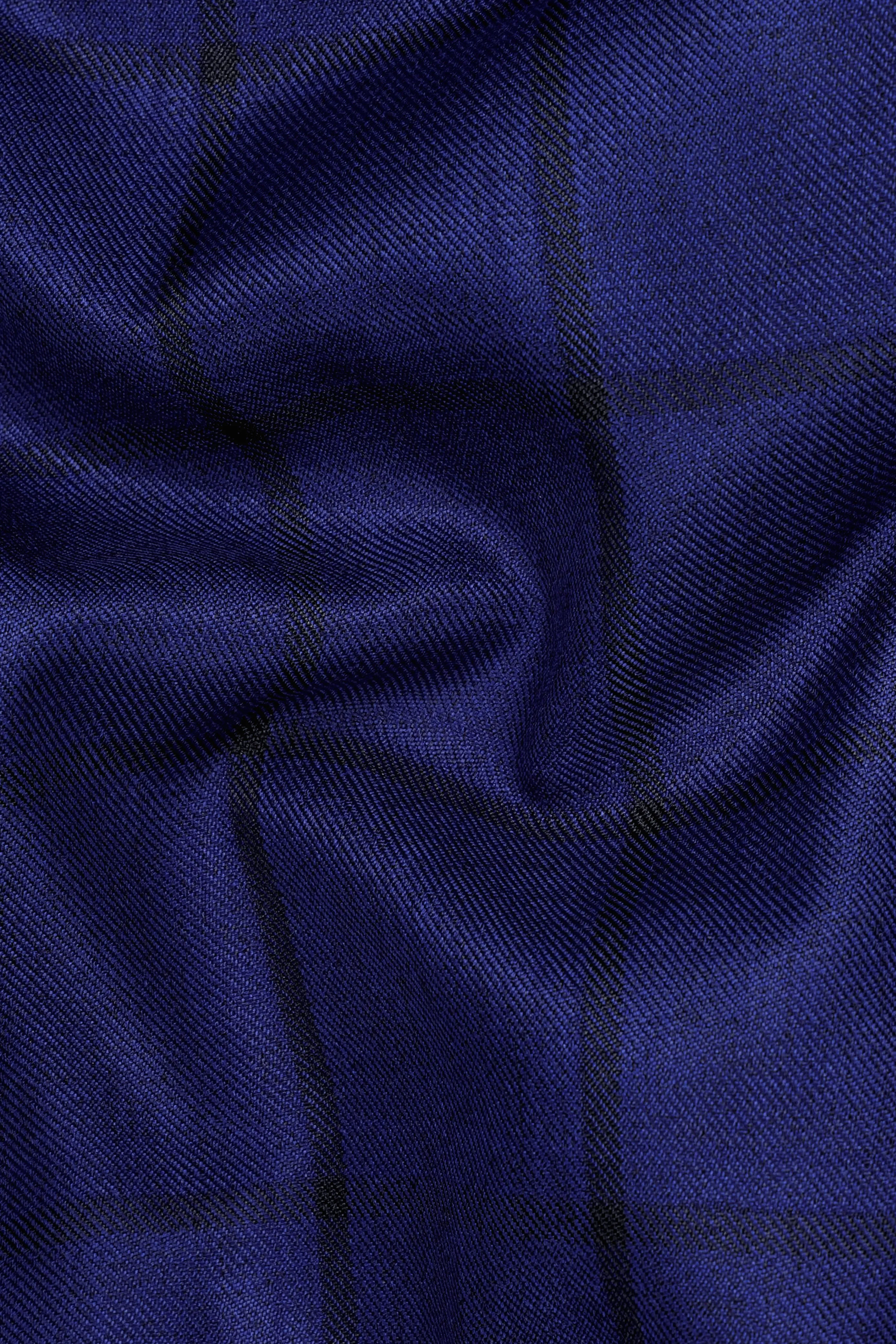 Dark Blue Windowpane Cross Placket Bandhgala Blazer sold by French Crown product image thumbnail 3