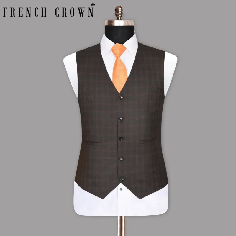 Thunder Brown Tonal Windowpane Waistcoat made by French Crown