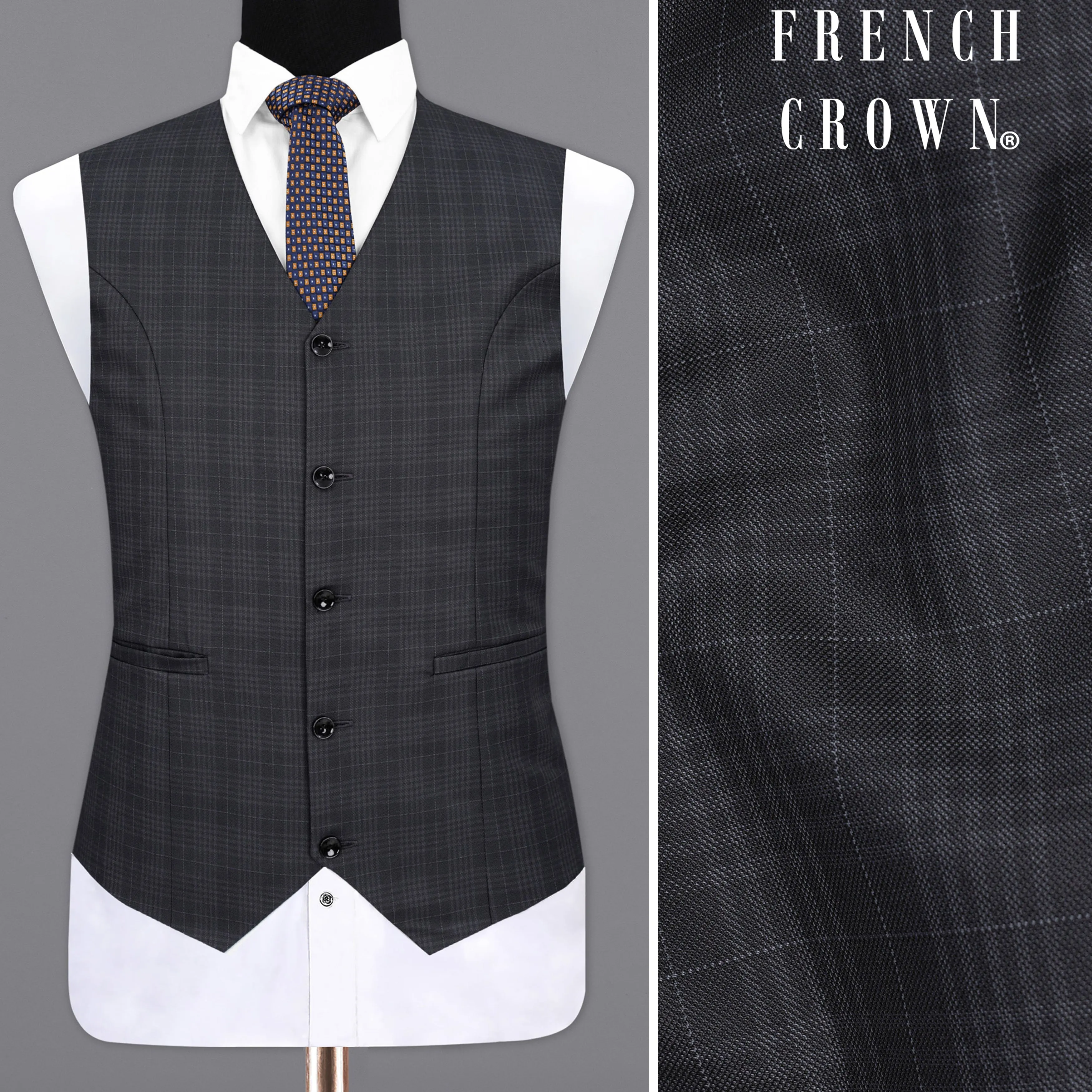 Rangoon Black Plaid Waistcoat sold by French Crown