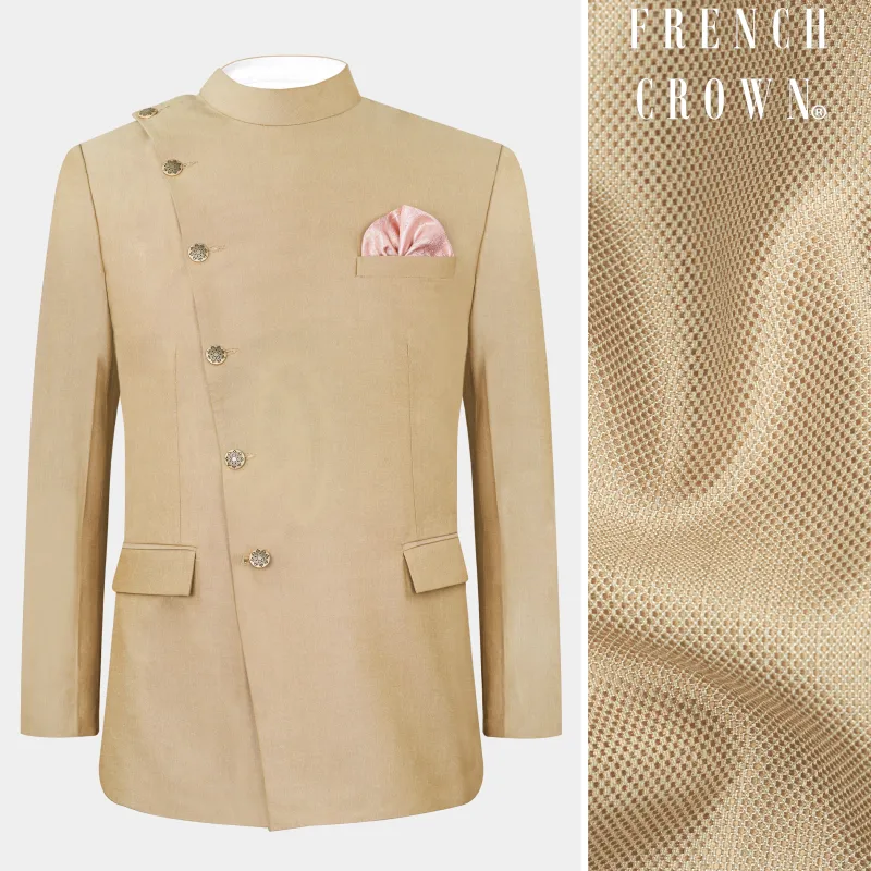 Heathered Light Brown Cross Placket Bandhgala Blazer sold by French Crown