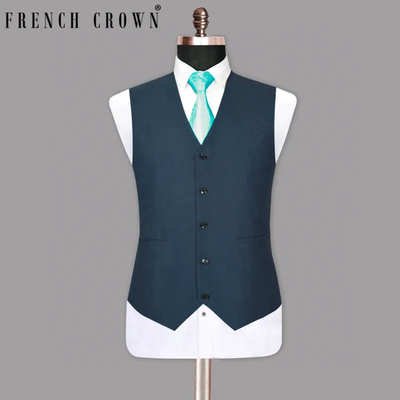 Aegean Blue Premium Cotton Waistcoat sold by French Crown