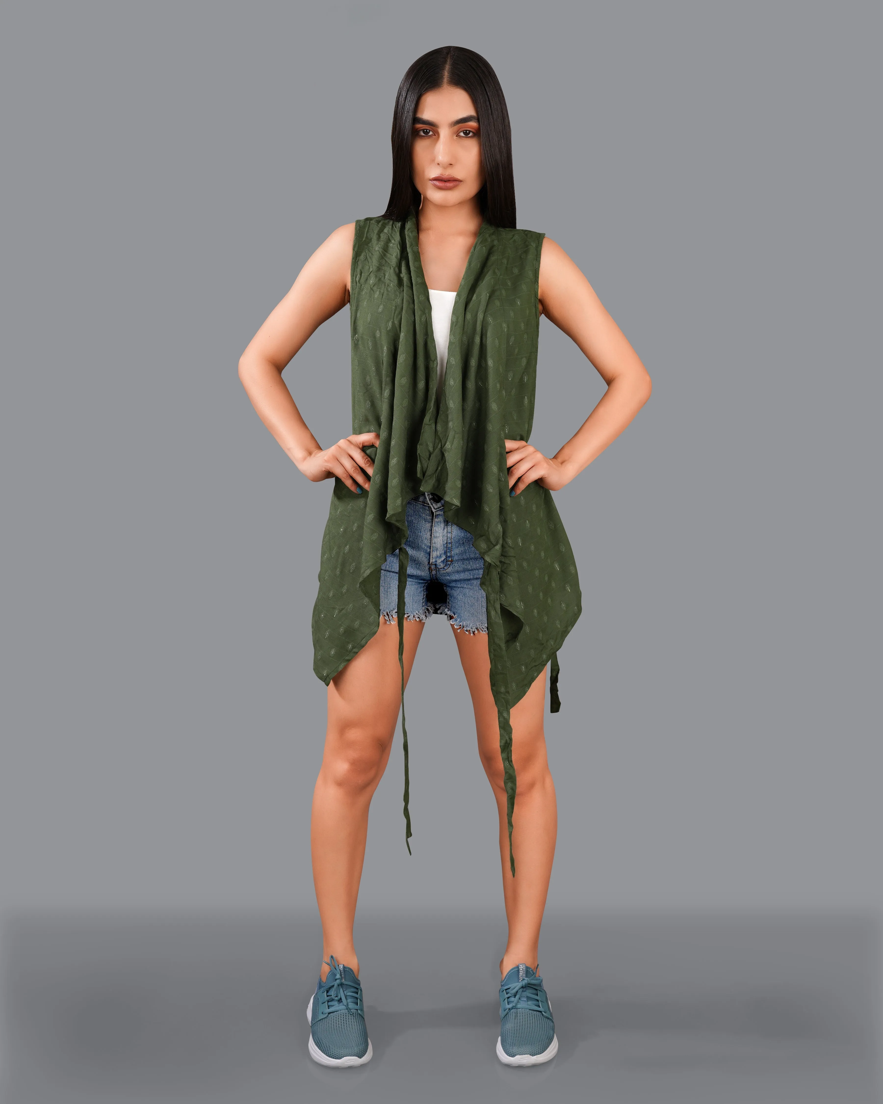 Taupe Green Printed Viscose Shrug sold by French Crown product image thumbnail 4