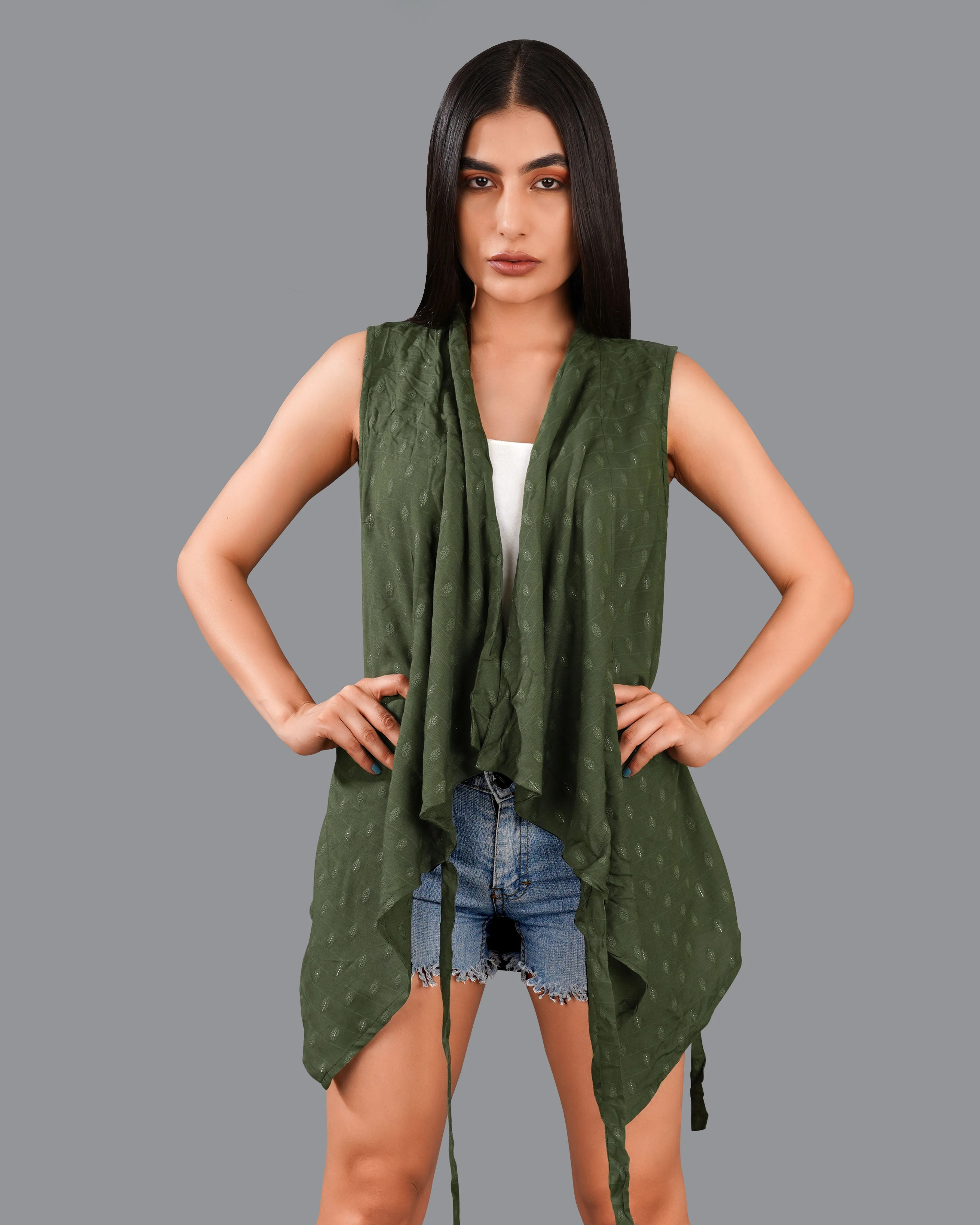 Taupe Green Printed Viscose Shrug sold by French Crown product image thumbnail 2