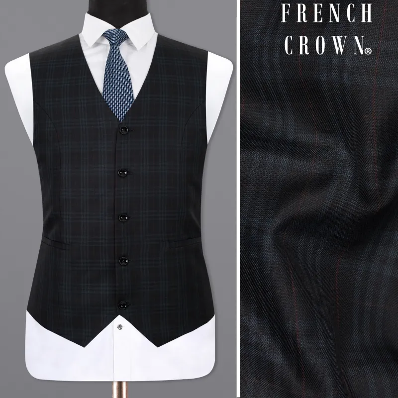 Shark Black Plaid Wool Rich Sports Waistcoat made by French Crown