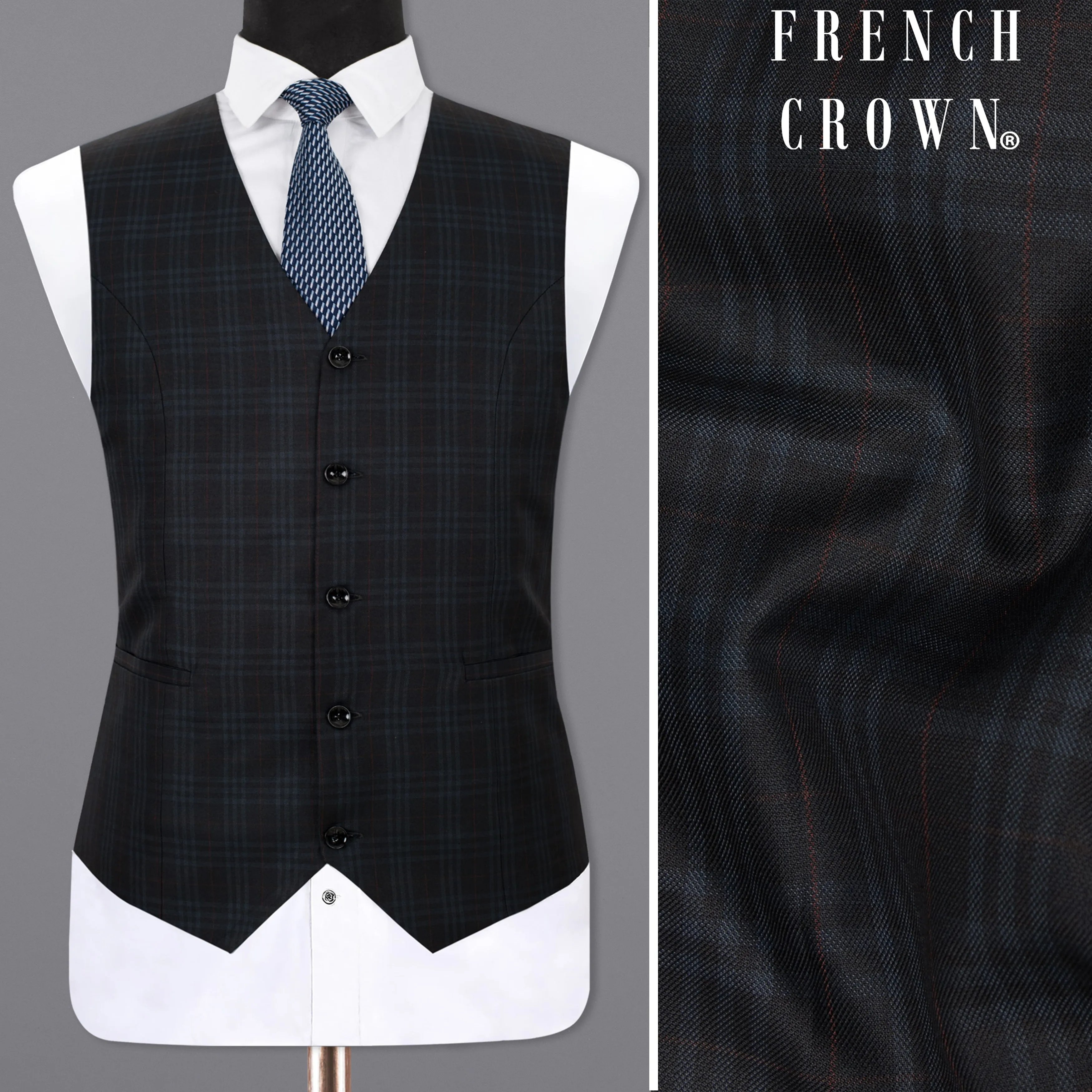 Shark Black Plaid Wool Rich Sports Waistcoat sold by French Crown