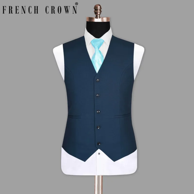 Blue Micro Textured Wool Waistcoat sold by French Crown