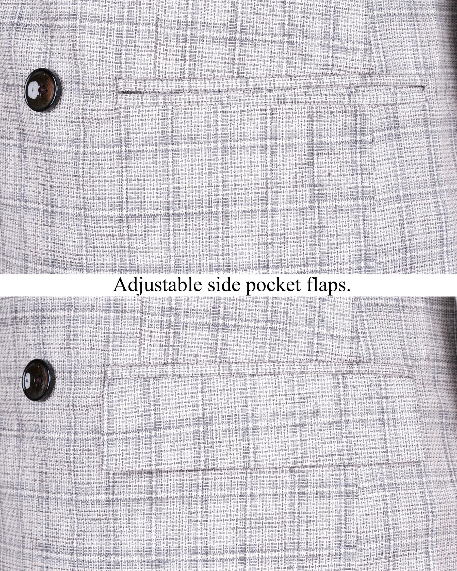 Mercury Grey Plaid Double Breasted Premium Cotton Blazer sold by French Crown product image thumbnail 5