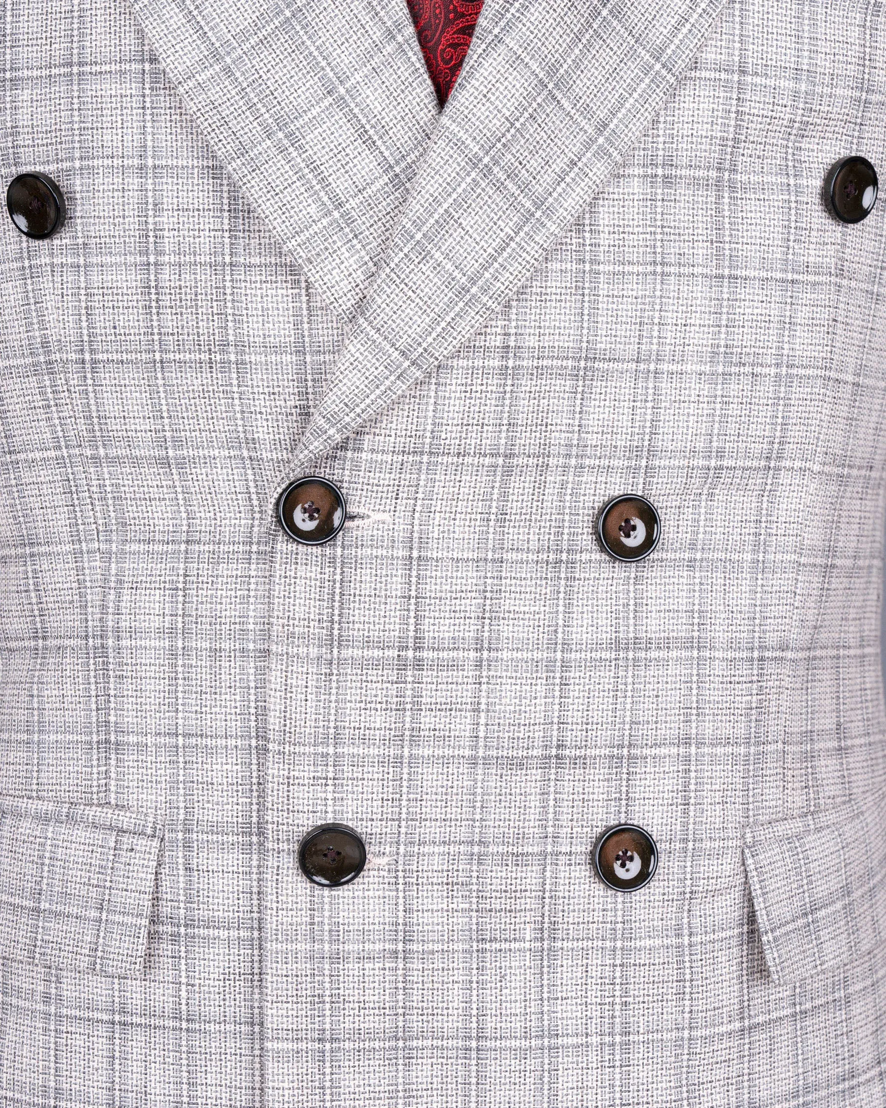Mercury Grey Plaid Double Breasted Premium Cotton Blazer sold by French Crown product image thumbnail 4