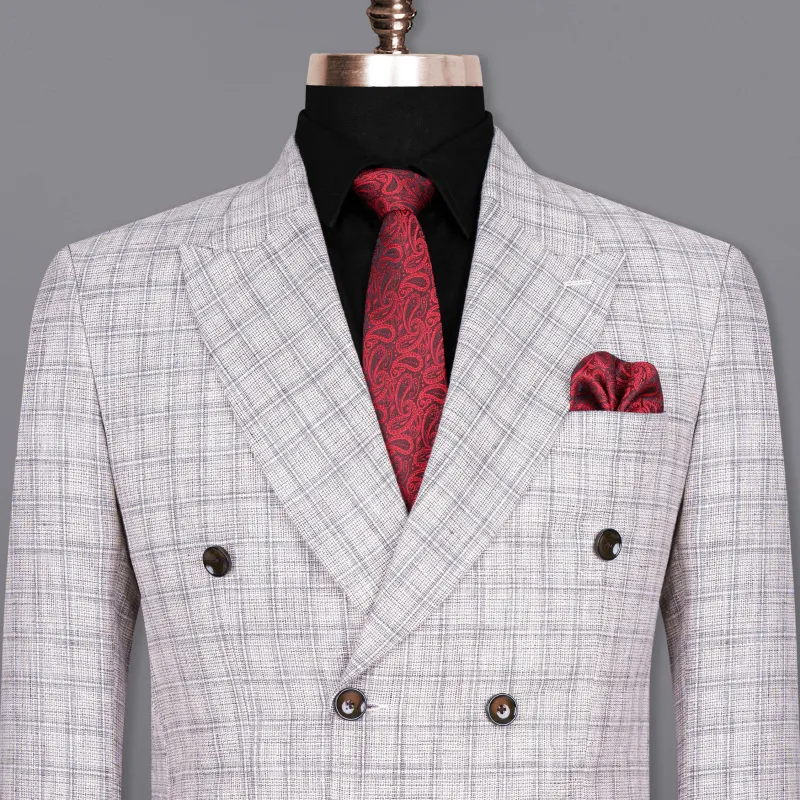 Mercury Grey Plaid Double Breasted Premium Cotton Blazer sold by French Crown