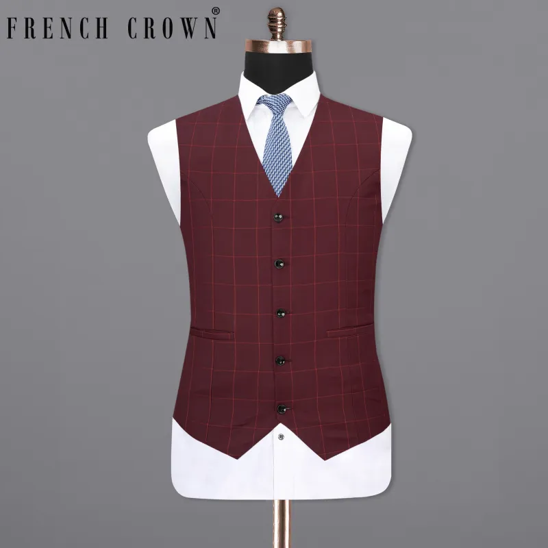 Maroon Oak Windowpane Waistcoat sold by French Crown