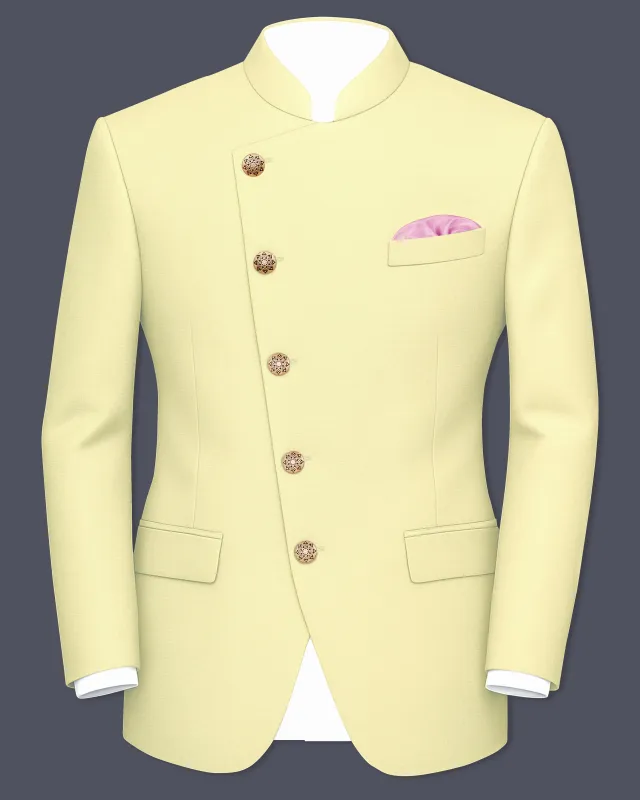 Maize Cream Cross Placket Bandhgala Premium Cotton Stretchable traveler Blazer sold by French Crown