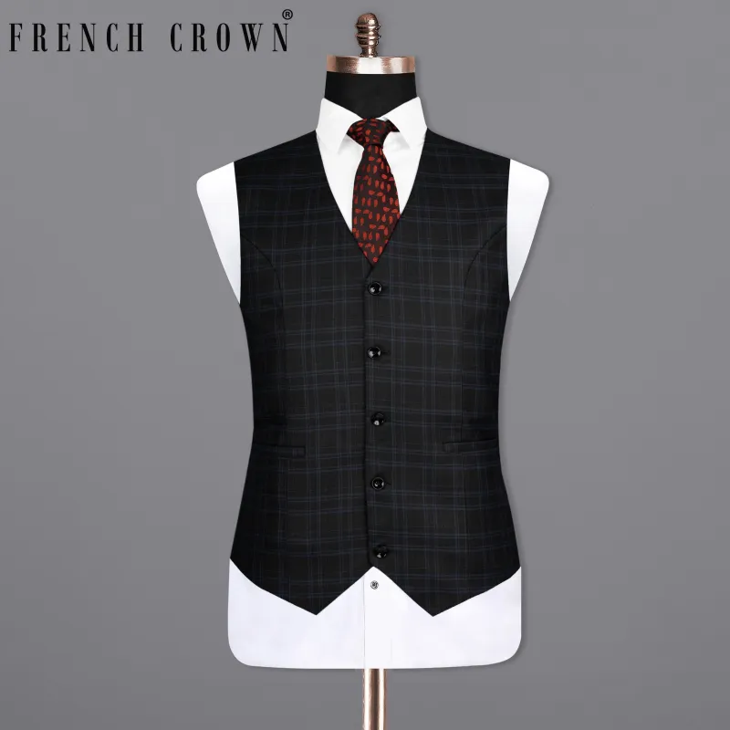 Jet Black and Valhalla Violet Plaid Woolrich Waistcoat sold by French Crown