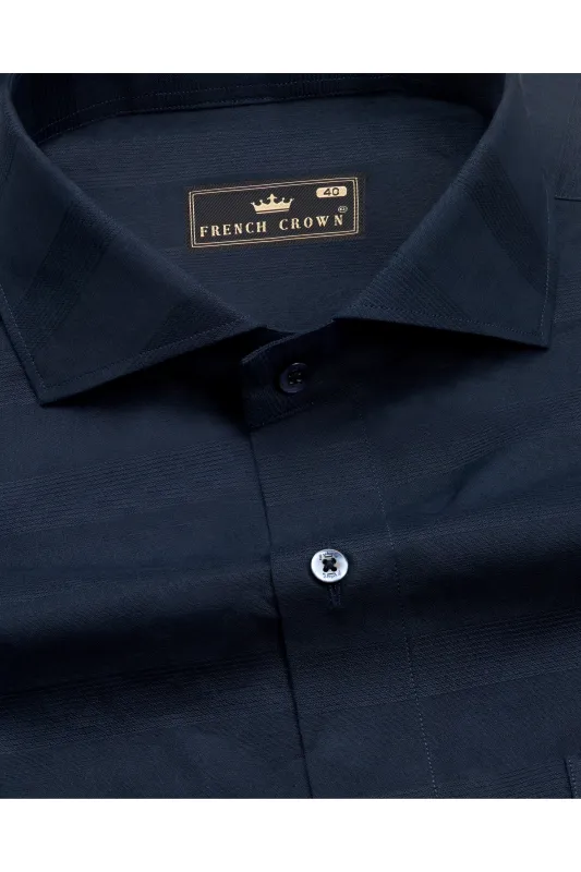 Ebony Clay Blue Dobby Textured Premium Giza Cotton Shirt sold by French Crown