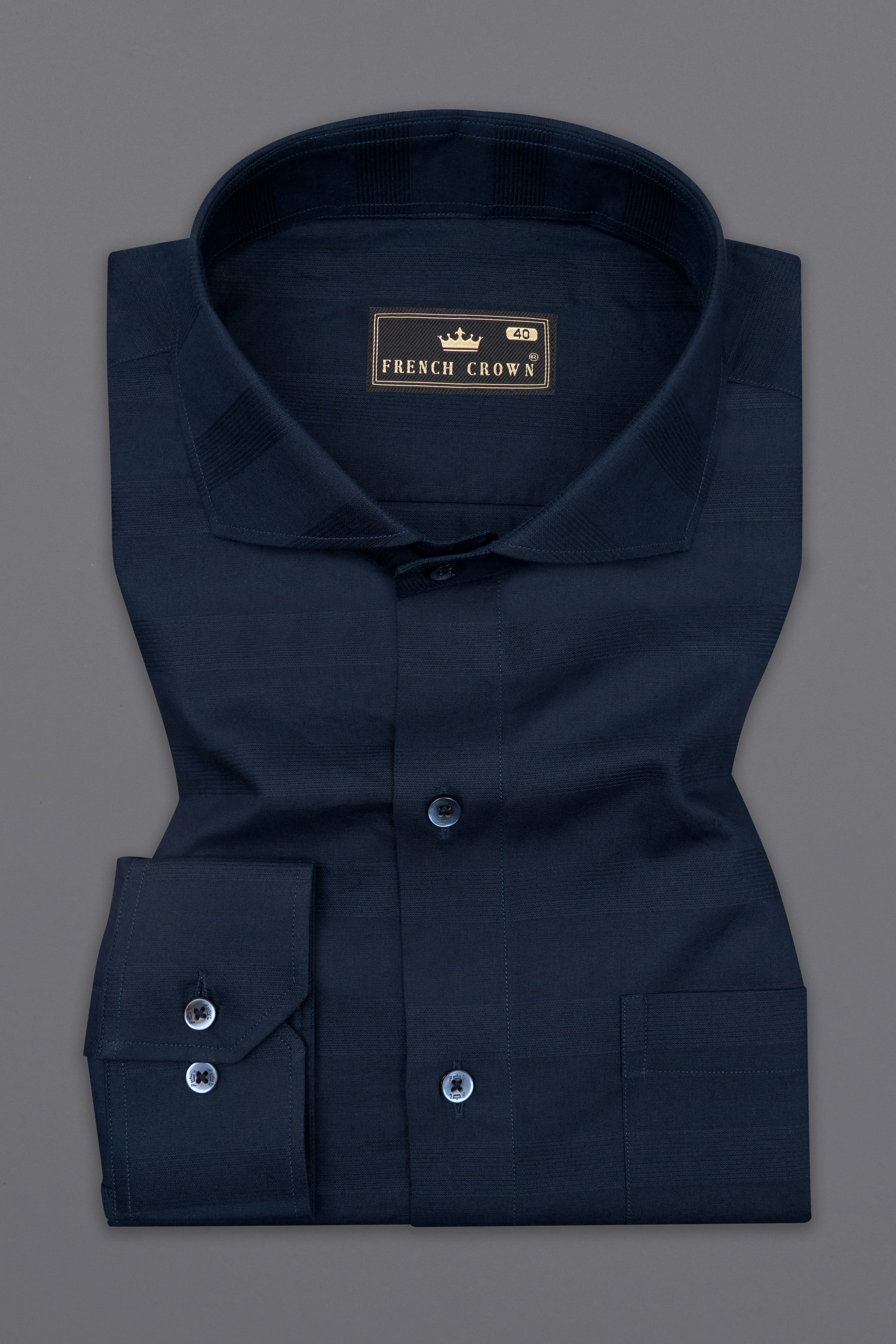 Ebony Clay Blue Dobby Textured Premium Giza Cotton Shirt sold by French Crown product image thumbnail 3