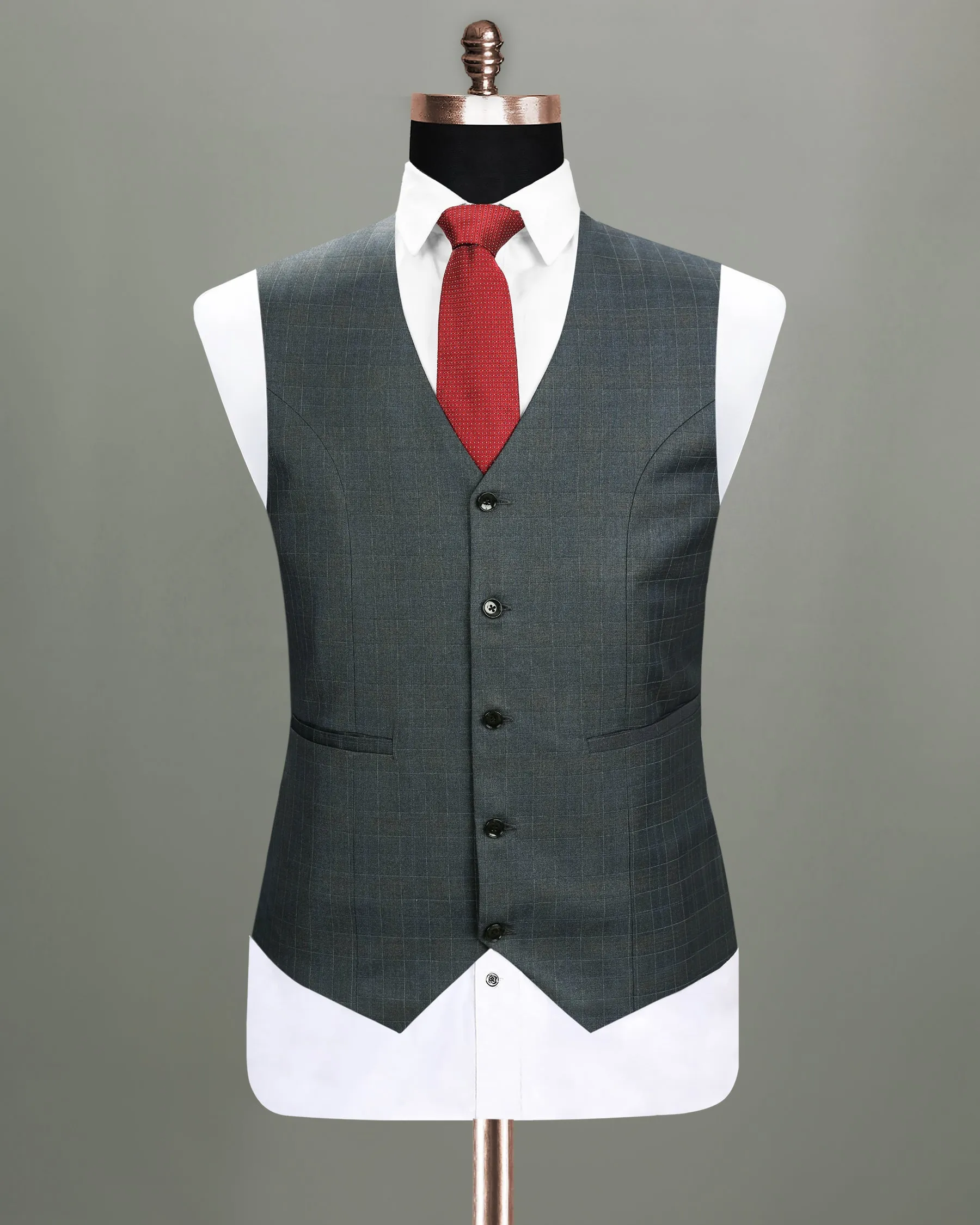 Cape Cod Grey Wool Rich Windowpane Waistcoat sold by French Crown product image thumbnail 2