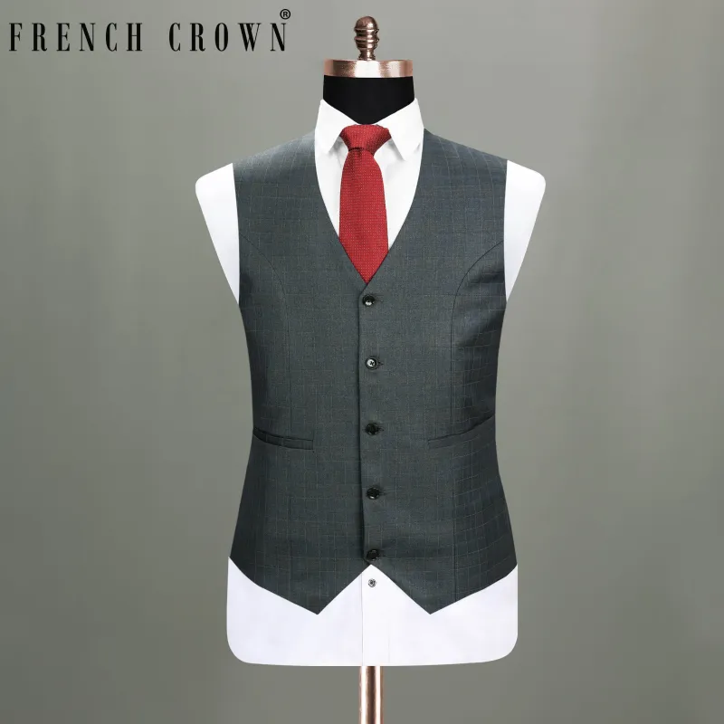 Cape Cod Grey Wool Rich Windowpane Waistcoat sold by French Crown