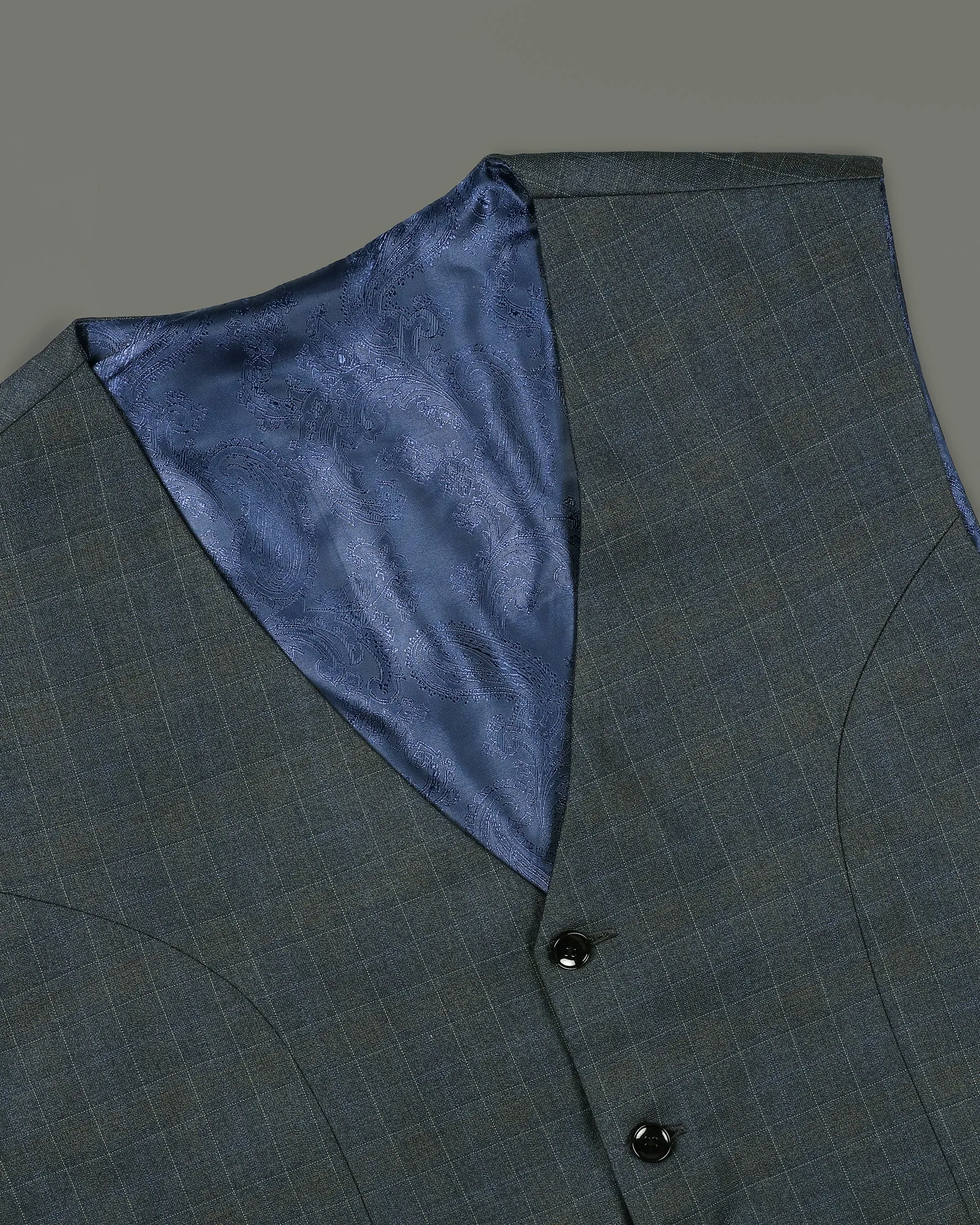 Cape Cod Grey Wool Rich Windowpane Waistcoat sold by French Crown product image thumbnail 4