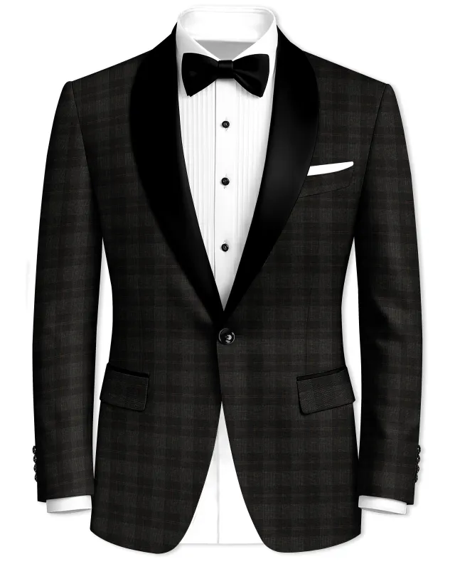 Thunder and Spice Brown Plaid Wool Rich Tuxedo Blazer sold by French Crown