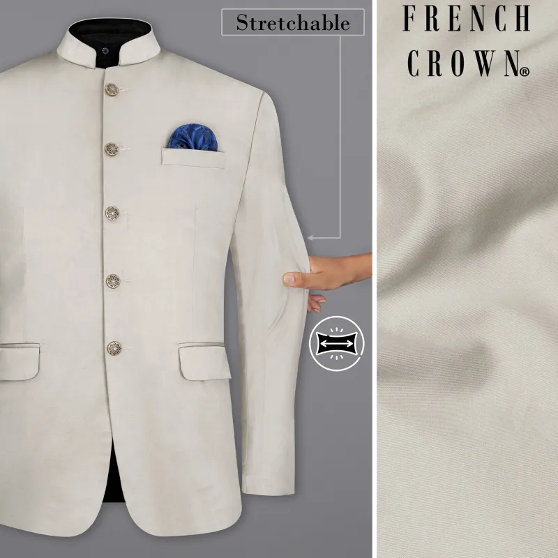 Sisal Light Gray Stretchable Bandhgala Premium Cotton traveler Blazer made by French Crown