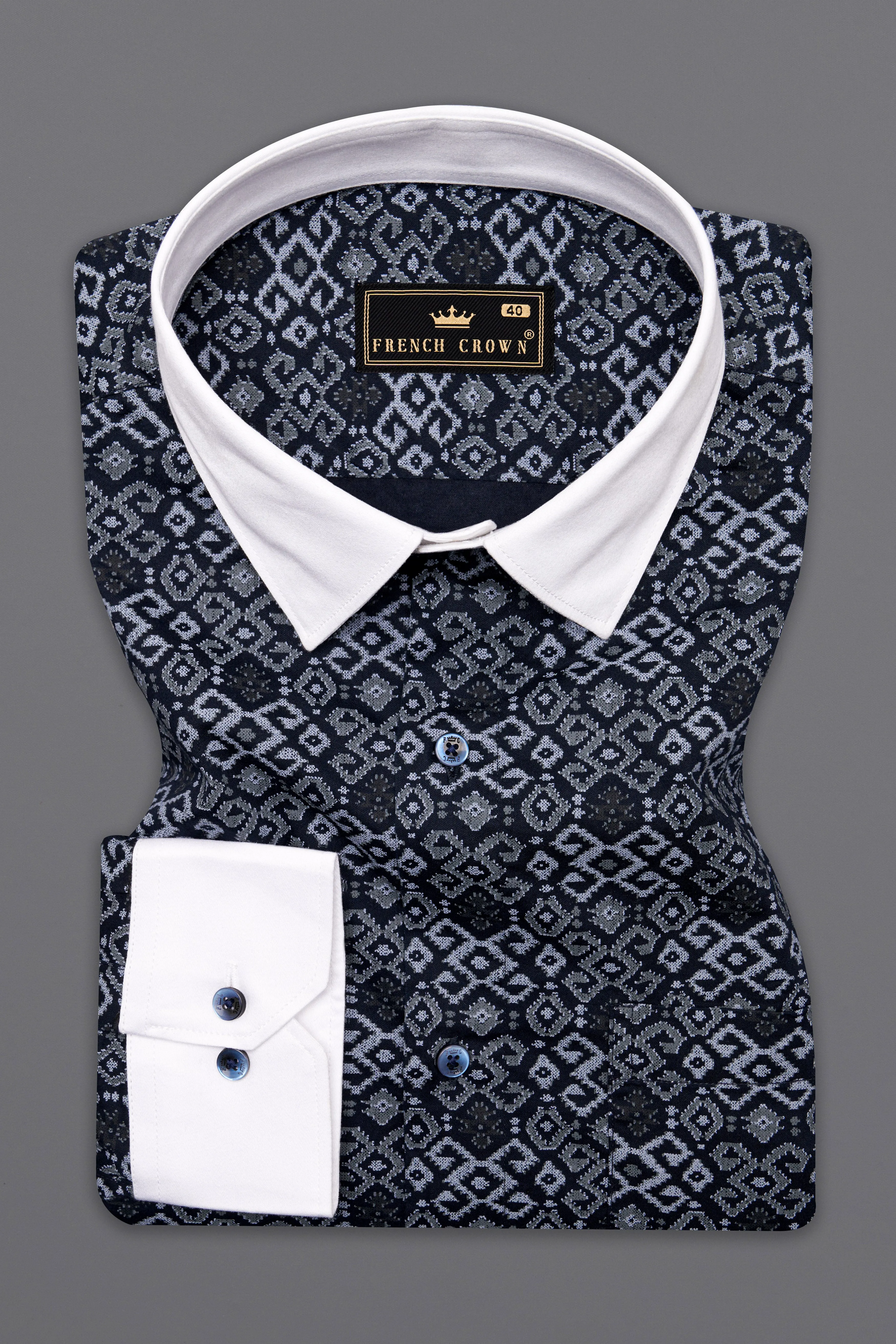 Haiti Blue Printed with White Cuffs and Collar Super Soft Premium Cotton Shirt sold by French Crown product image thumbnail 2