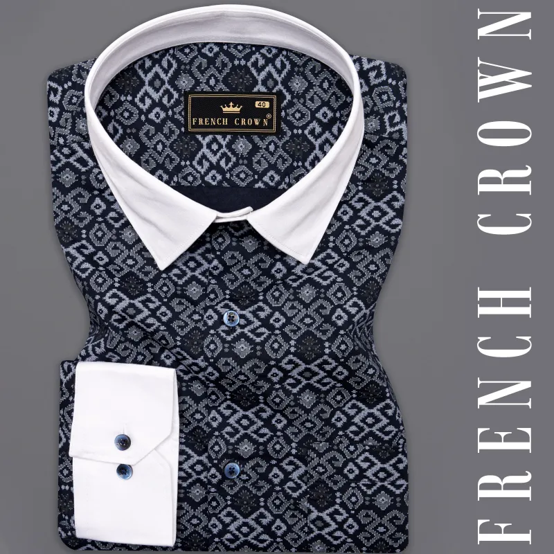 Haiti Blue Printed with White Cuffs and Collar Super Soft Premium Cotton Shirt sold by French Crown