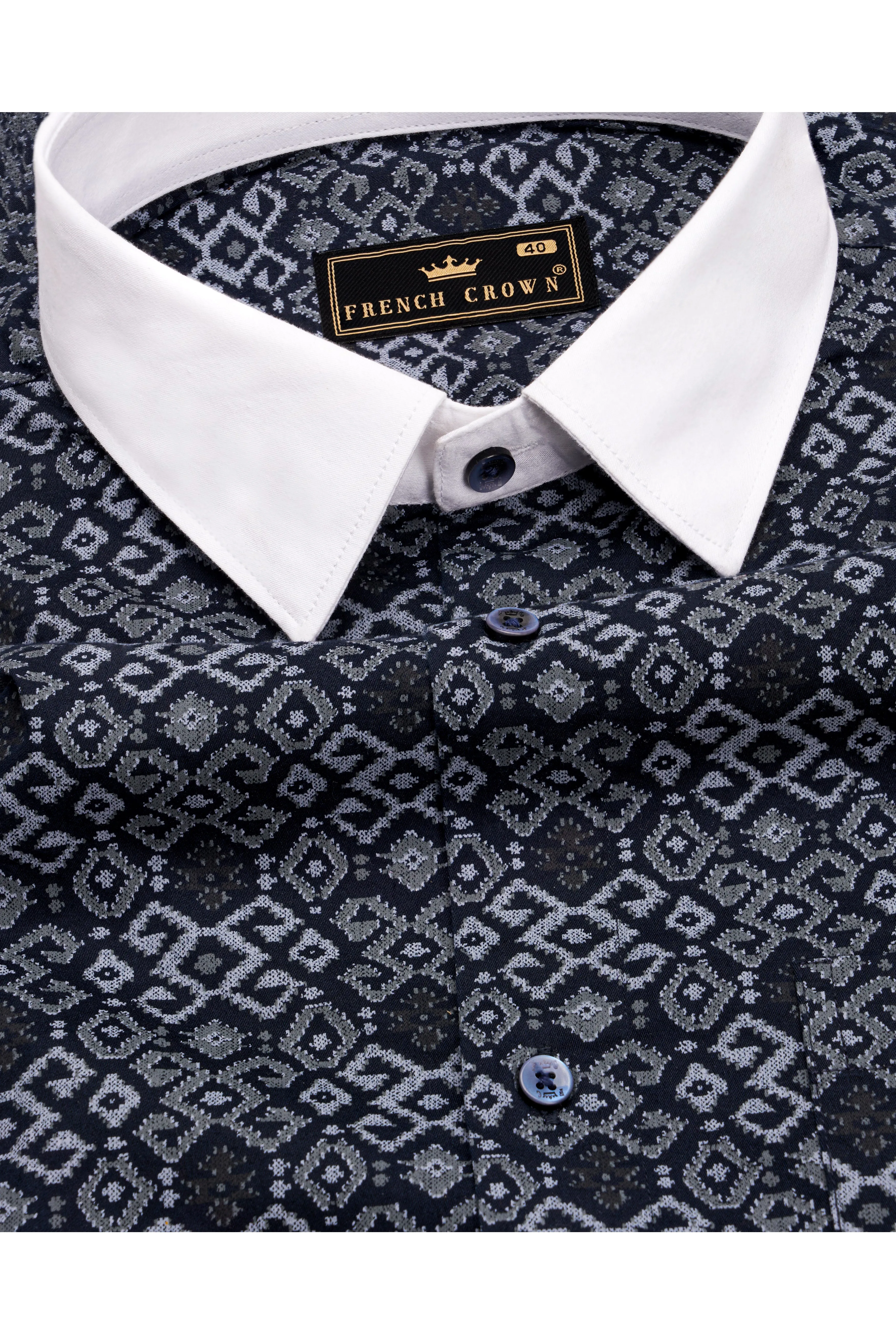 Haiti Blue Printed with White Cuffs and Collar Super Soft Premium Cotton Shirt sold by French Crown product image thumbnail 4