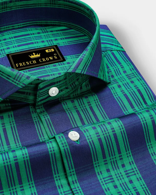 Eucalyptus Green with Rhino Blue Striped Dobby Premium Giza Cotton Shirt sold by French Crown