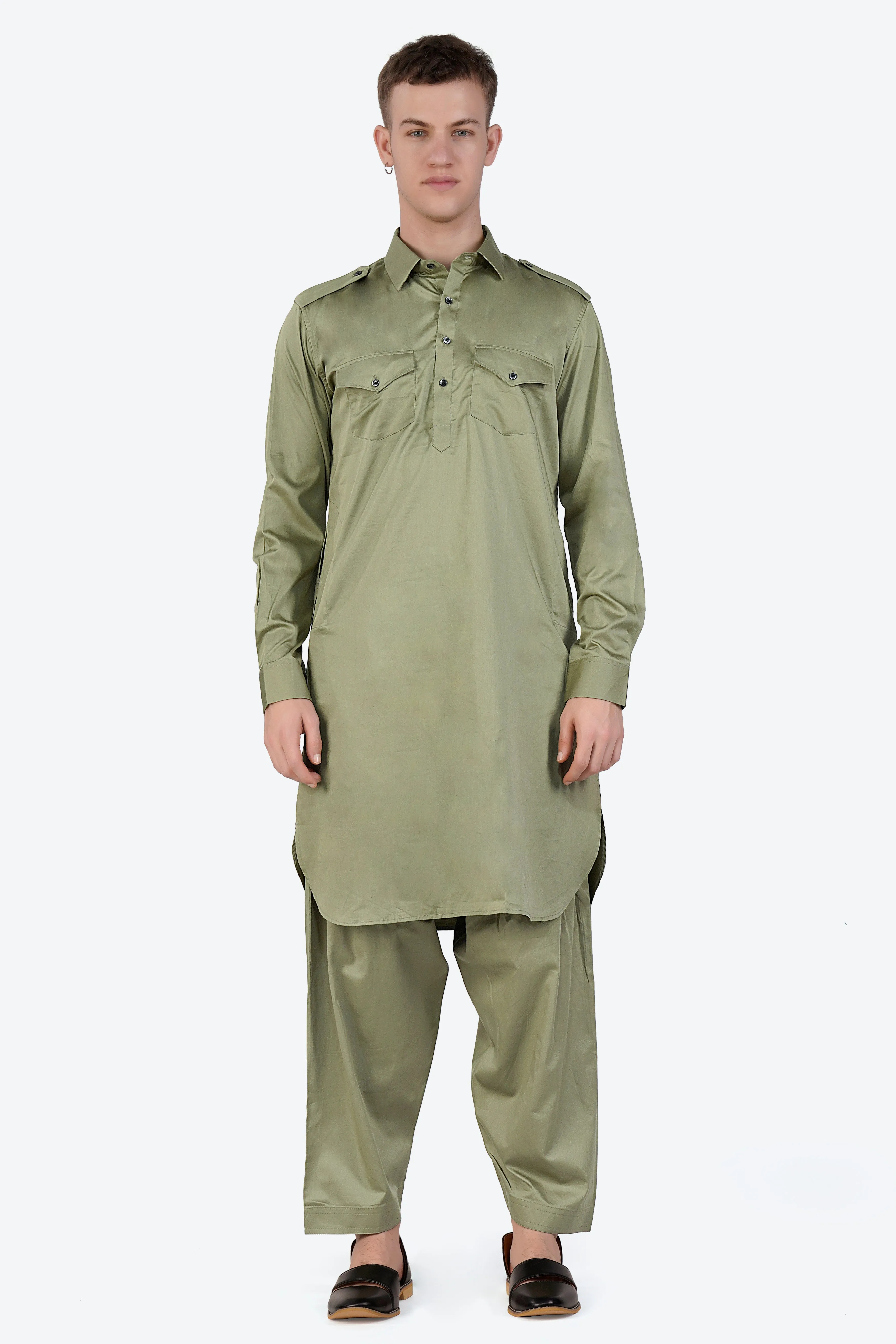 Eagle green Subtle Sheen Super Soft Premium Cotton Pathani Set sold by French Crown product image thumbnail 2