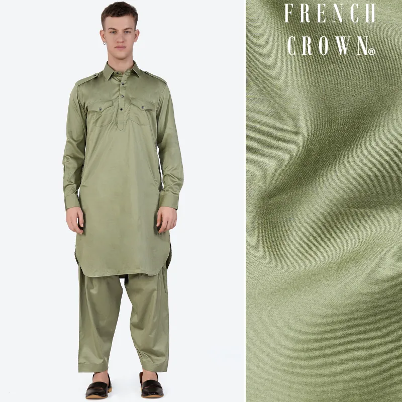 Eagle green Subtle Sheen Super Soft Premium Cotton Pathani Set sold by French Crown