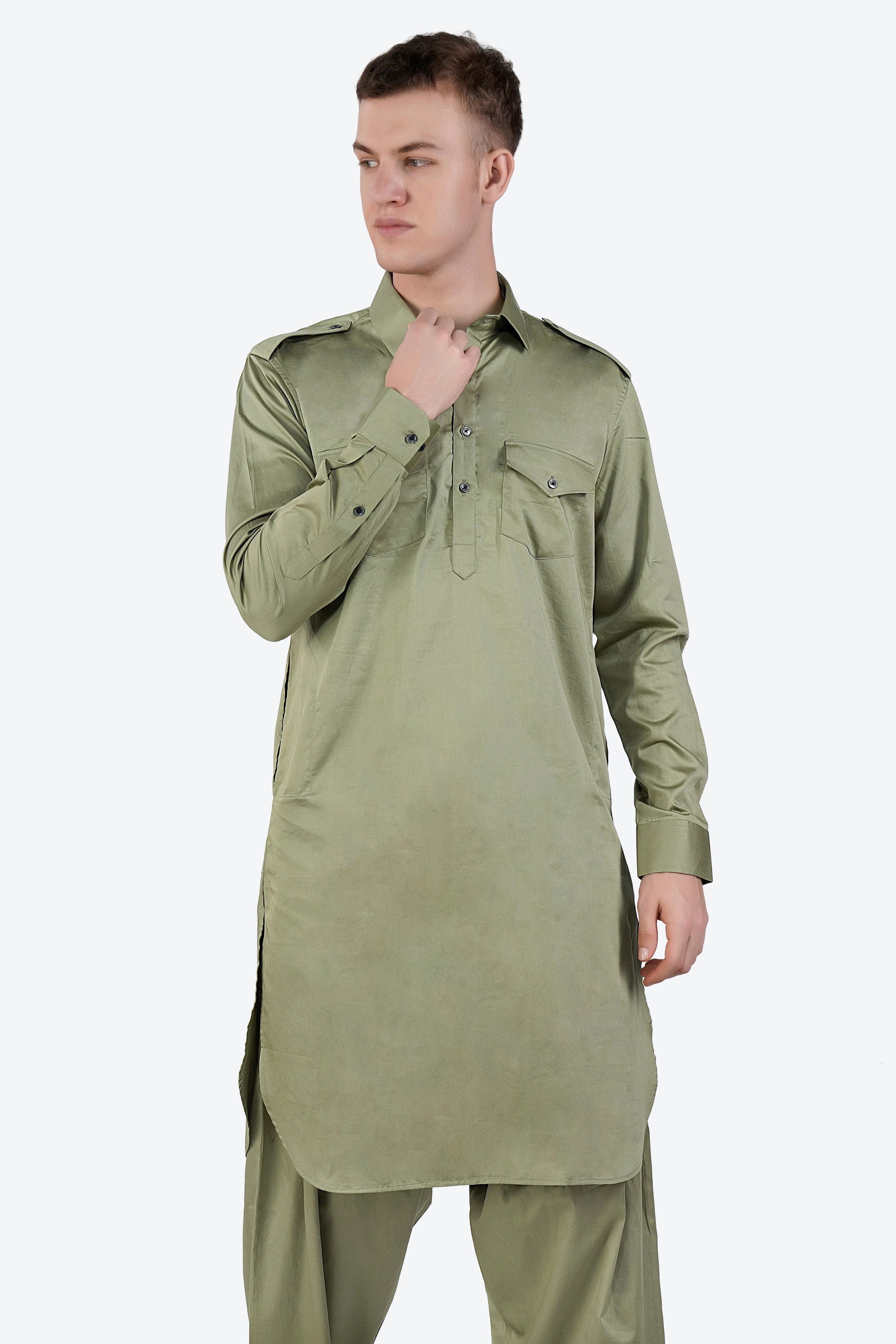 Eagle green Subtle Sheen Super Soft Premium Cotton Pathani Set sold by French Crown product image thumbnail 5