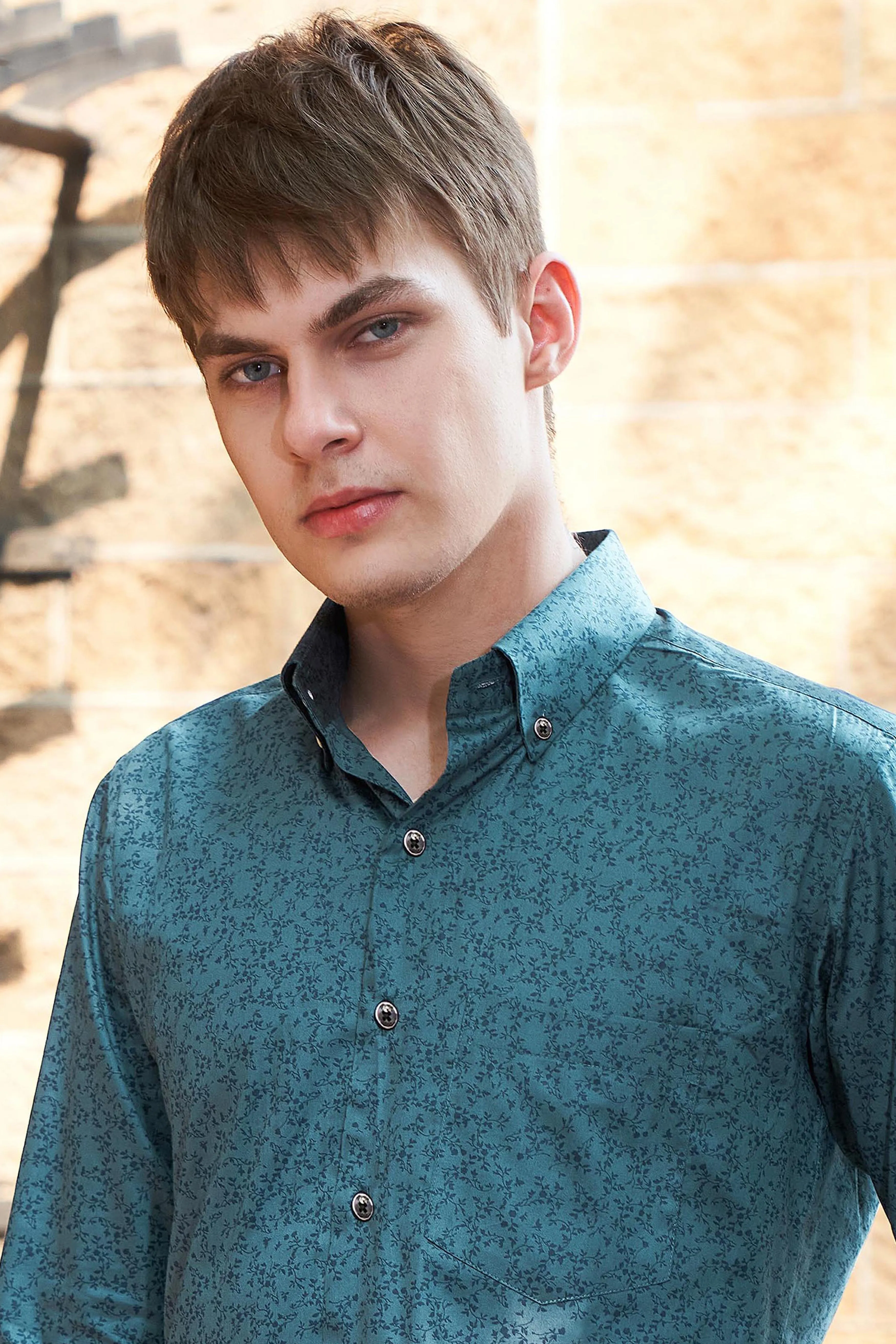 Deep Teal Green Ditsy Textured Royal Oxford Shirt sold by French Crown product image thumbnail 2