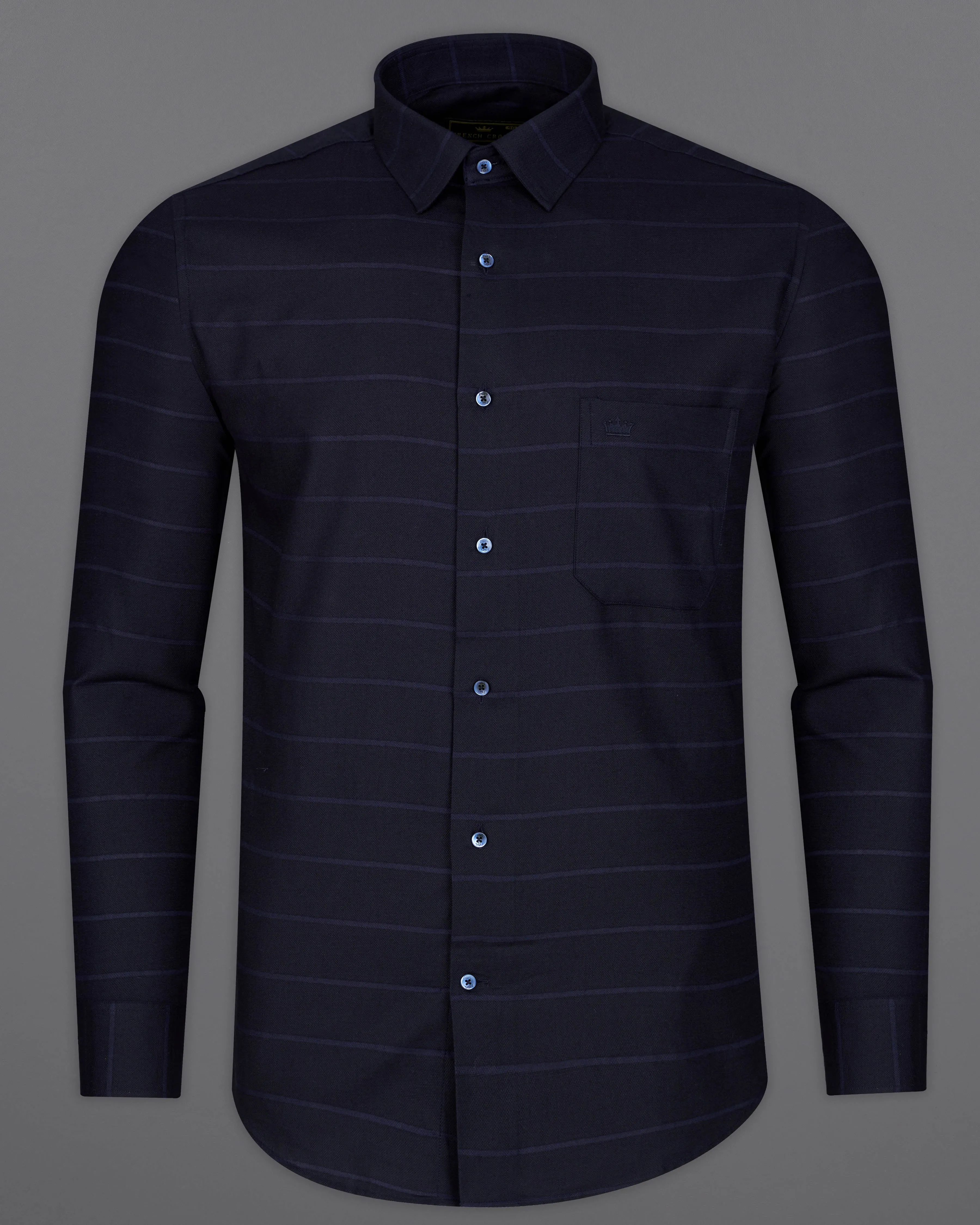 Cinder Black Striped Dobby Textured Premium Giza Cotton Shirt sold by French Crown product image thumbnail 5