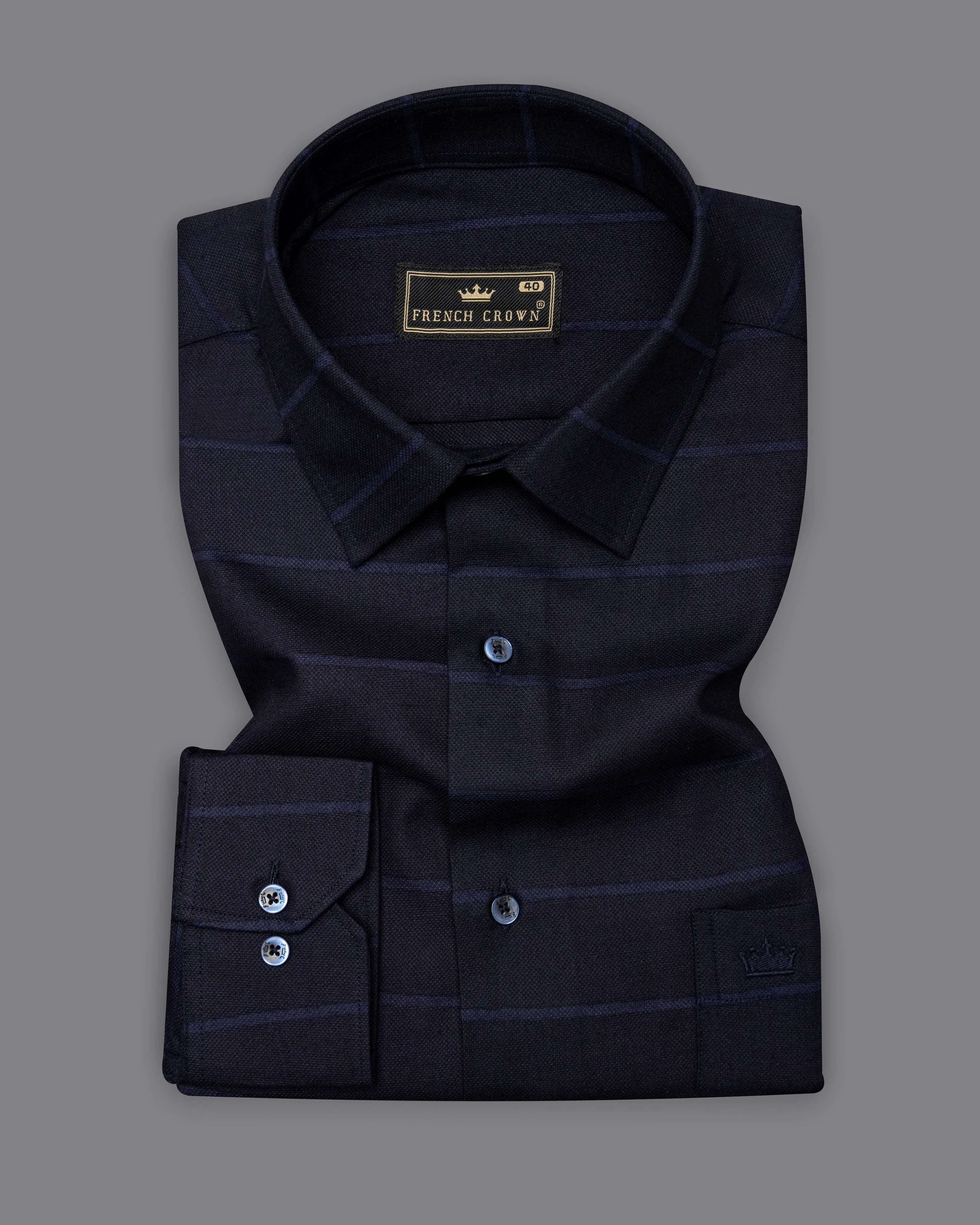 Cinder Black Striped Dobby Textured Premium Giza Cotton Shirt sold by French Crown product image thumbnail 3
