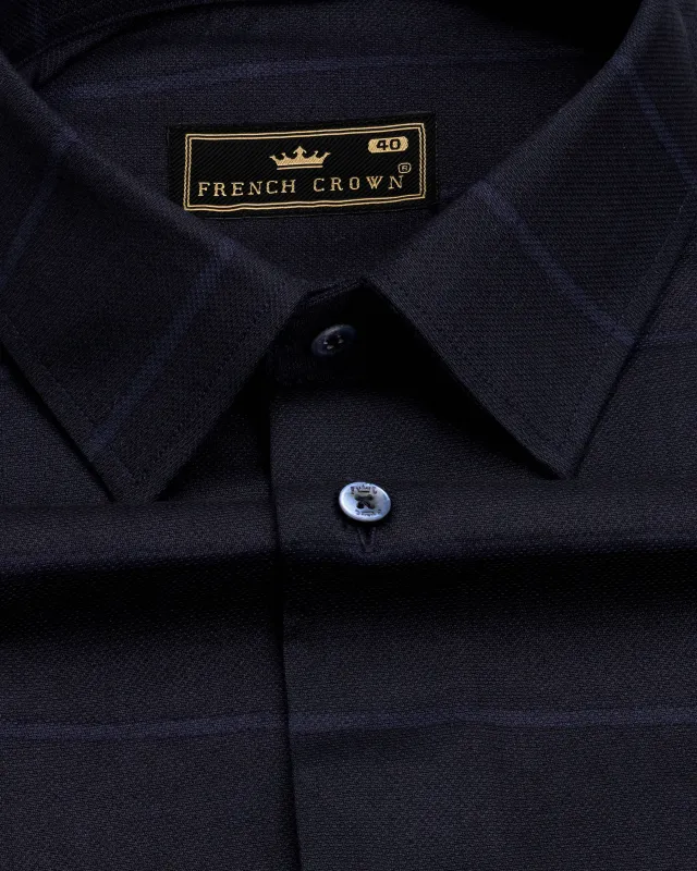Cinder Black Striped Dobby Textured Premium Giza Cotton Shirt sold by French Crown
