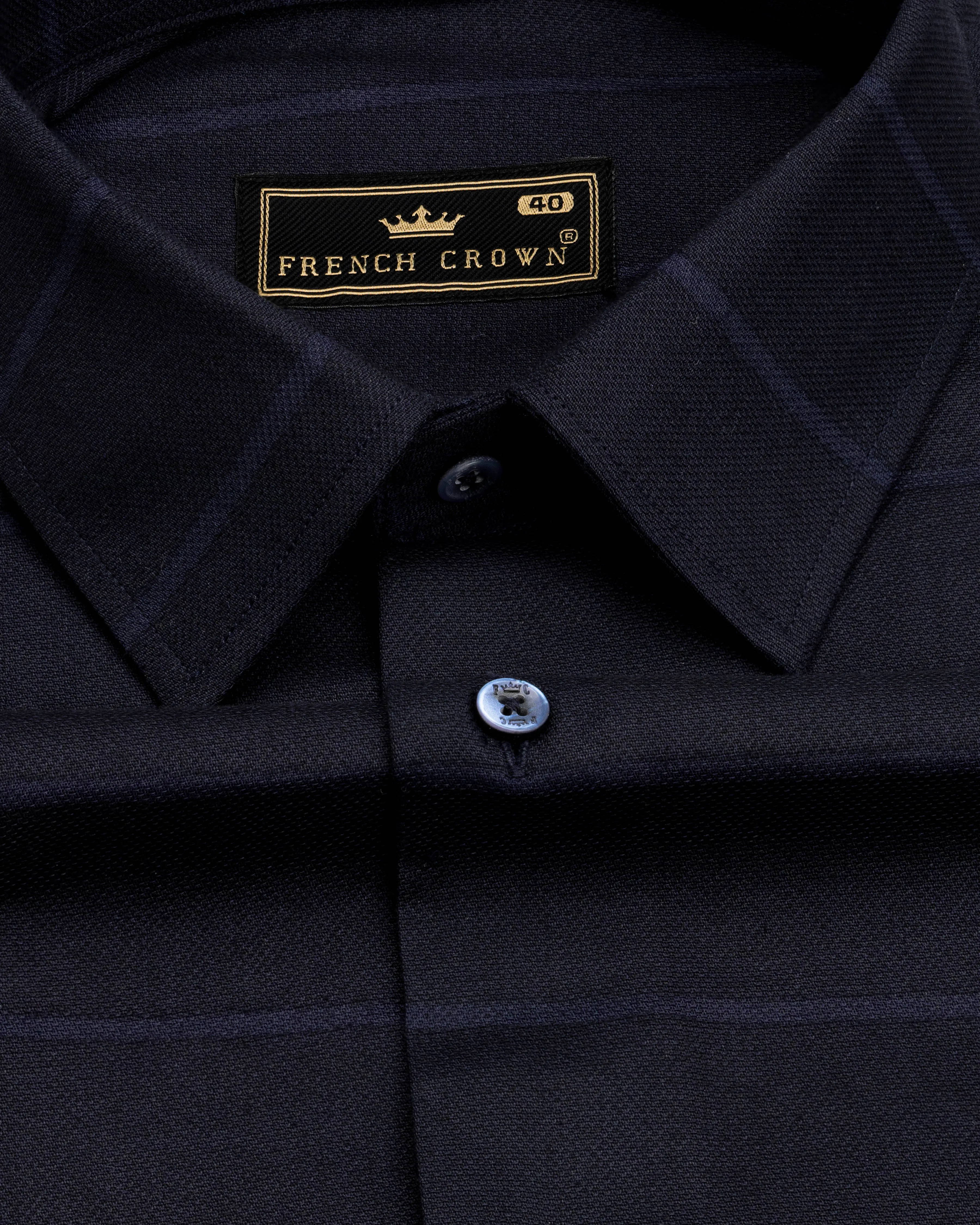 Cinder Black Striped Dobby Textured Premium Giza Cotton Shirt sold by French Crown