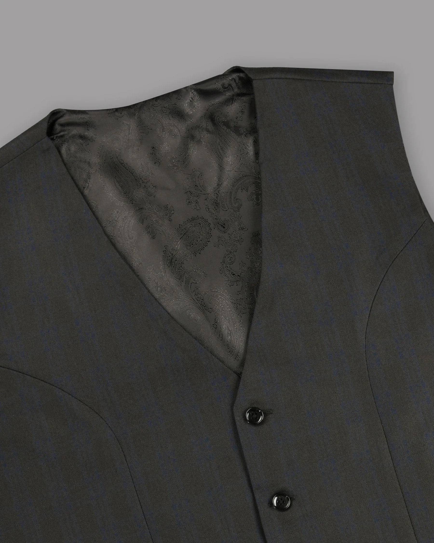 Charcoal with Subtle Navy Plaid Wool Rich Waistcoat sold by French Crown product image thumbnail 2