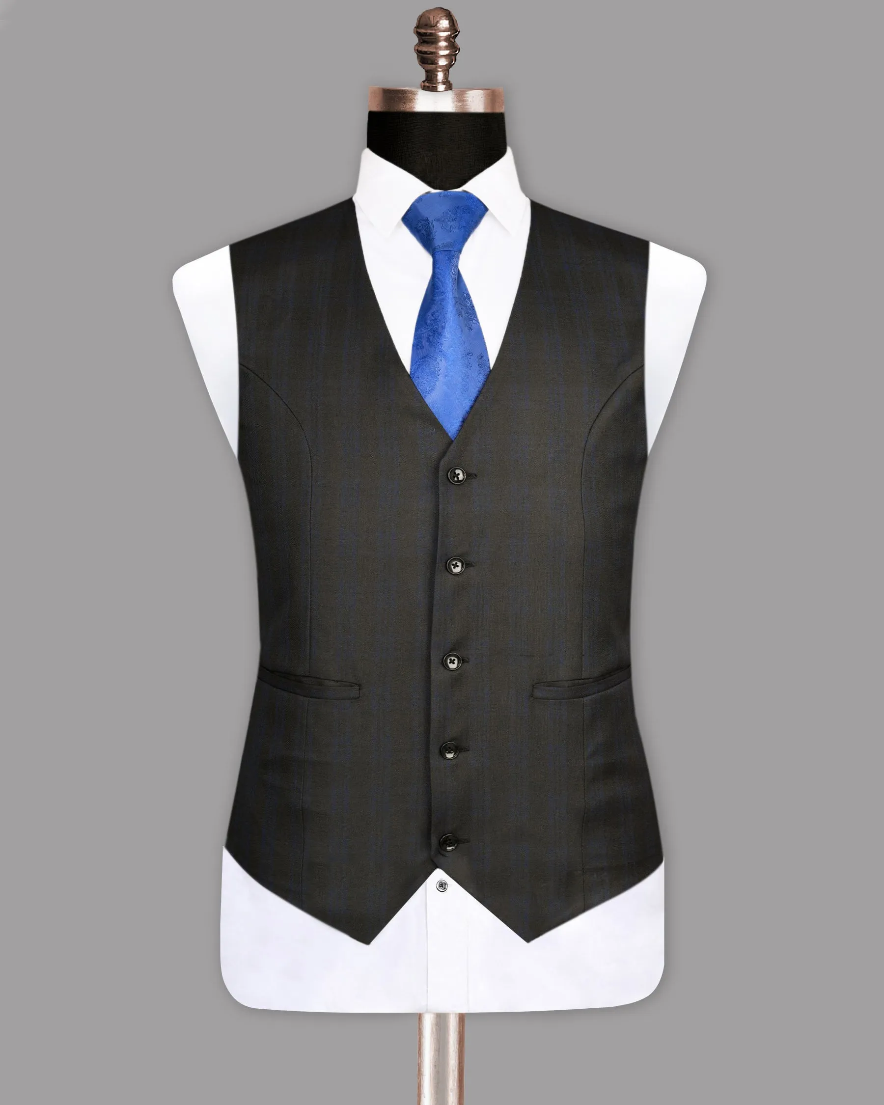 Charcoal with Subtle Navy Plaid Wool Rich Waistcoat sold by French Crown product image thumbnail 4