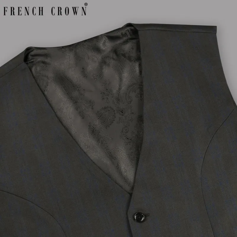 Charcoal with Subtle Navy Plaid Wool Rich Waistcoat sold by French Crown