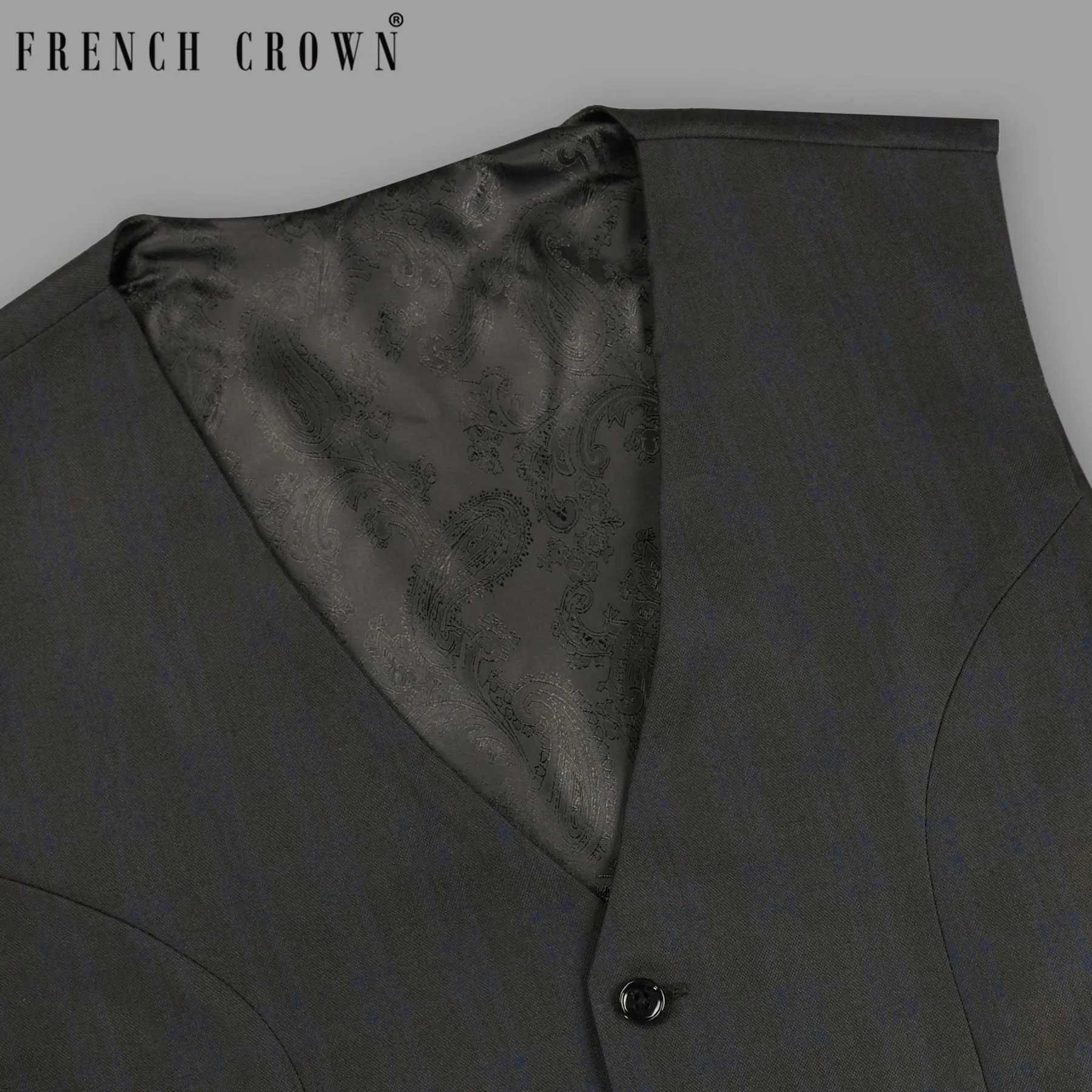 Charcoal with Subtle Navy Plaid Wool Rich Waistcoat sold by French Crown