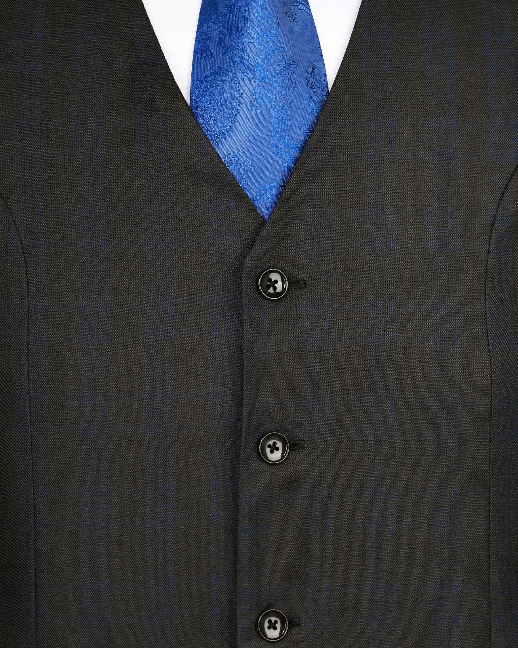 Charcoal with Subtle Navy Plaid Wool Rich Waistcoat sold by French Crown product image thumbnail 5